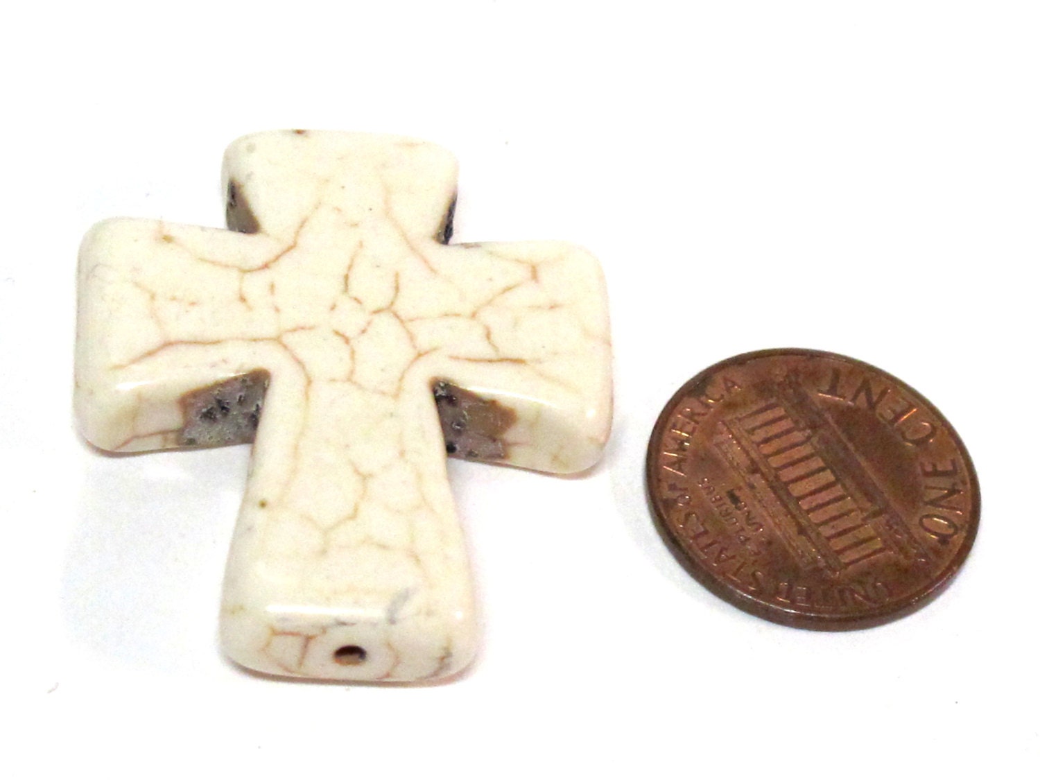 1 Bead - White cream color howlite cross bead large size 36 mm x 30 mm - GM418