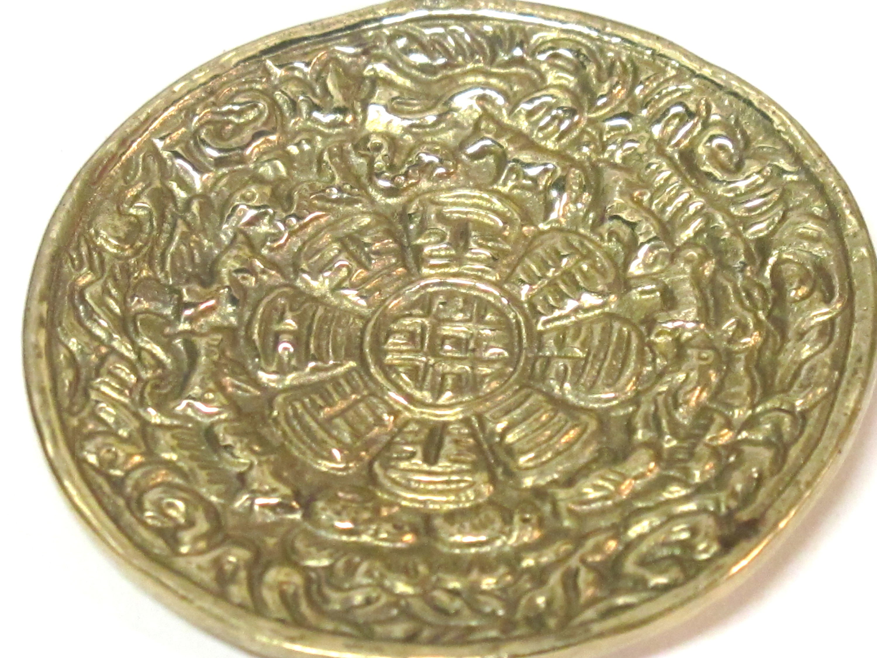 Tibetan ethnic timeline wheel calendar melong solid Brass pendant 50 mm height x 43 mm wide - CP124 custom design copyright Nepalbeadshop