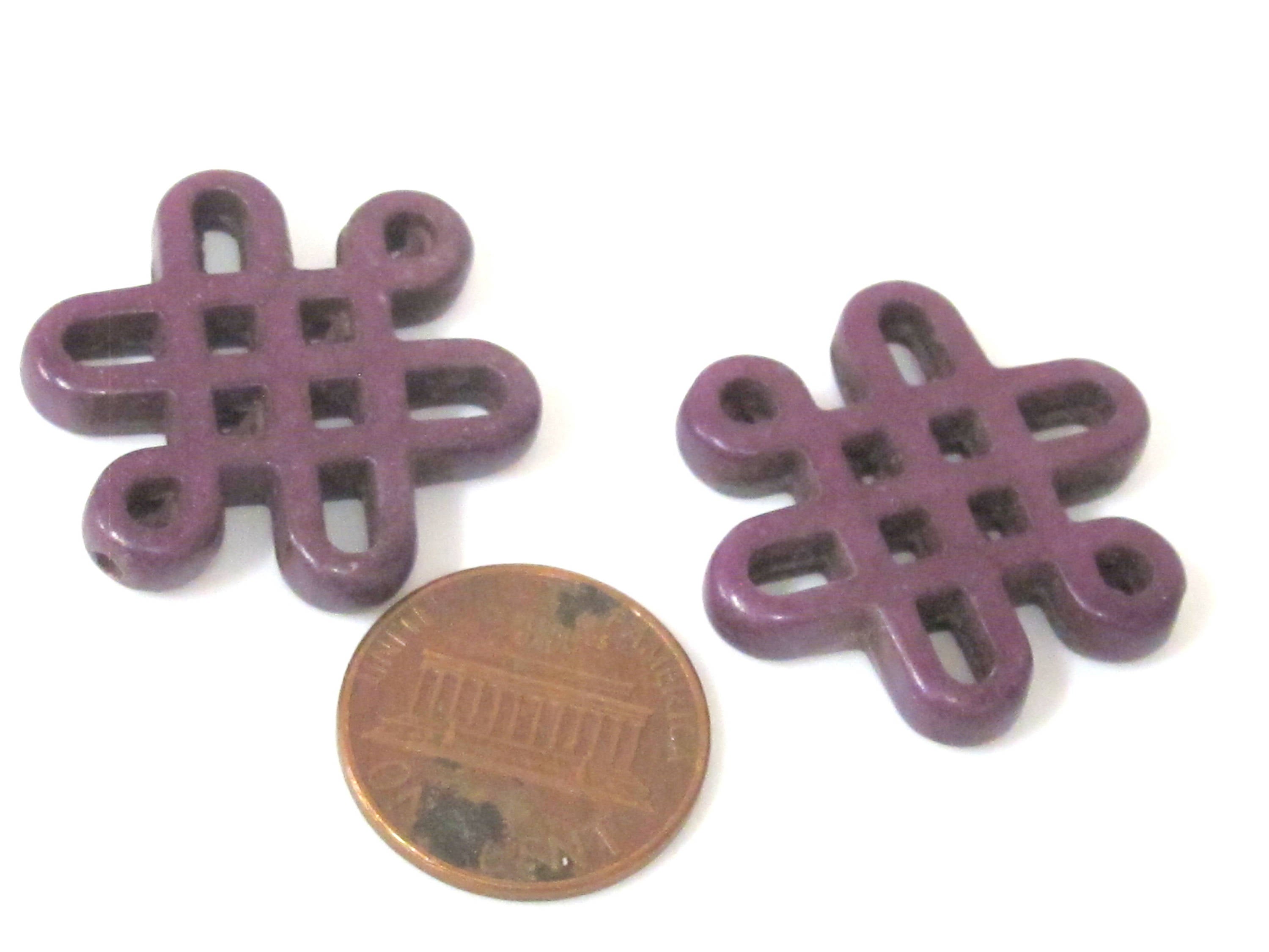 2 beads - Tibetan infinity knot symbol magnesite beads - Purple color - GM155C