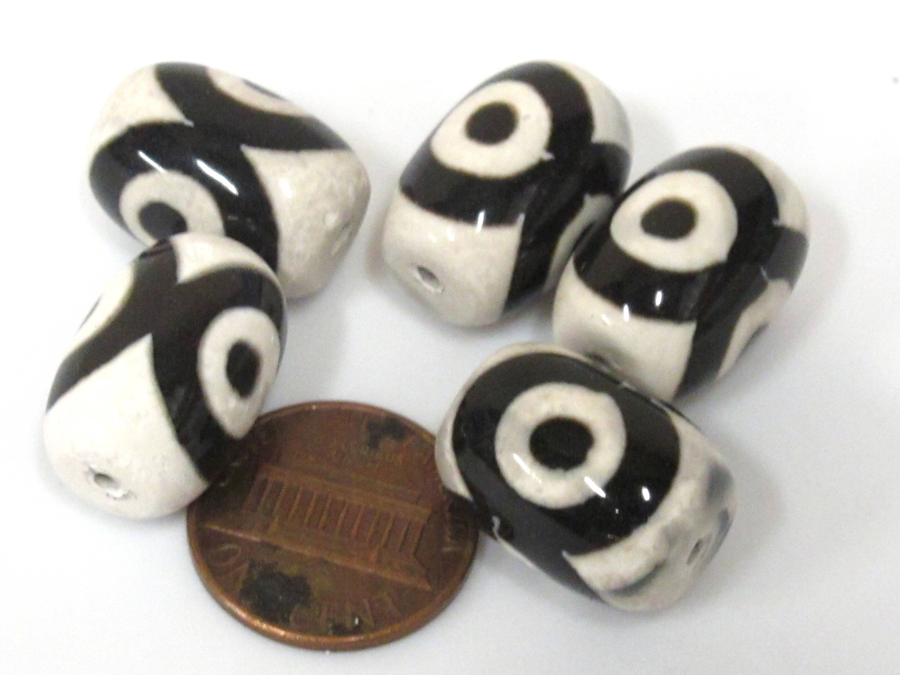 1 Bead - Ethnic Tibetan Dzi bead - Tibetan ethnic etched agate dzi thick barrel shape large size bead 17 -18 mm long - GM435