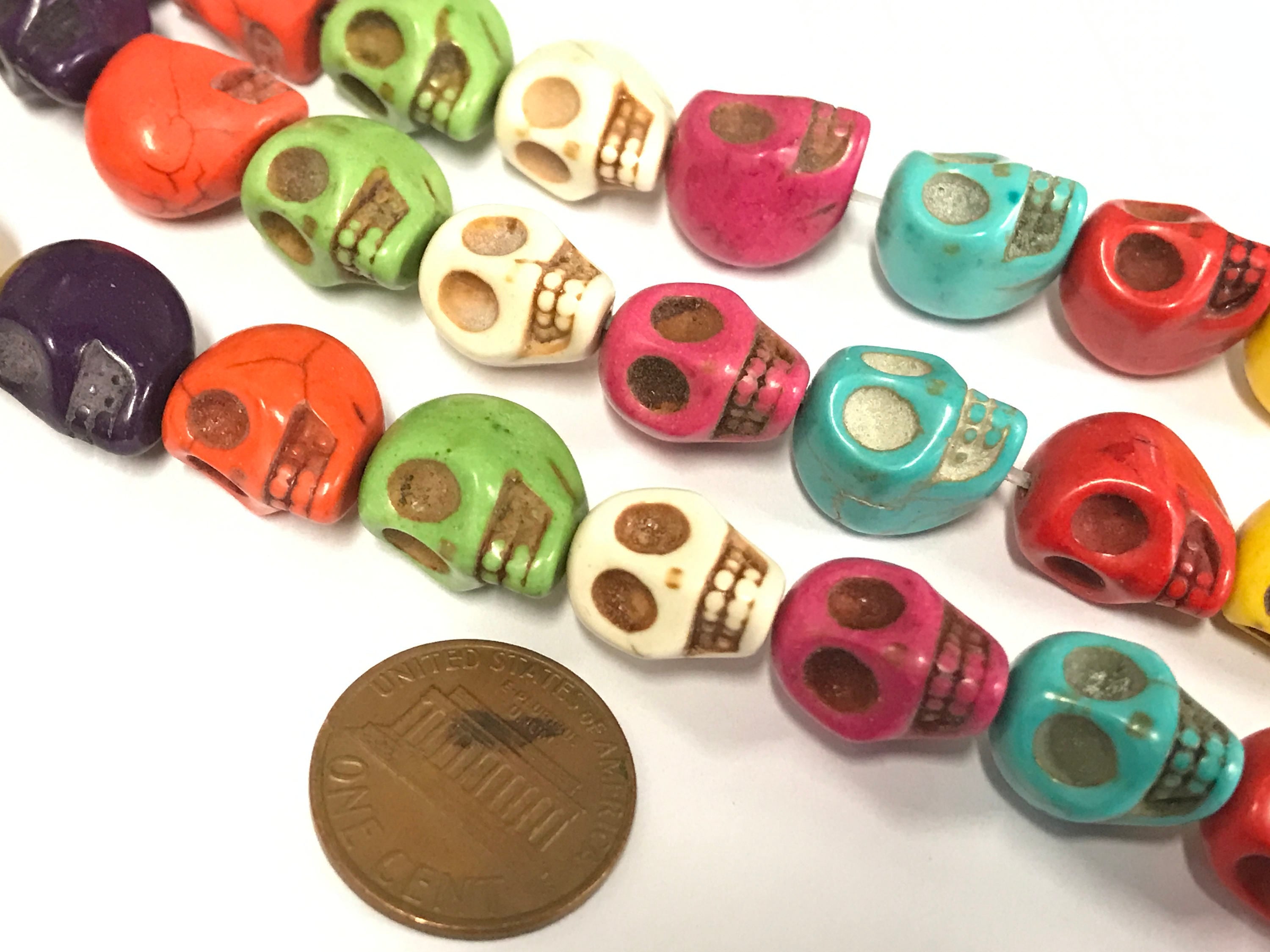 10 Beads - Mix colorful howlite thick skull beads 14 mm x 11 mm - GM444