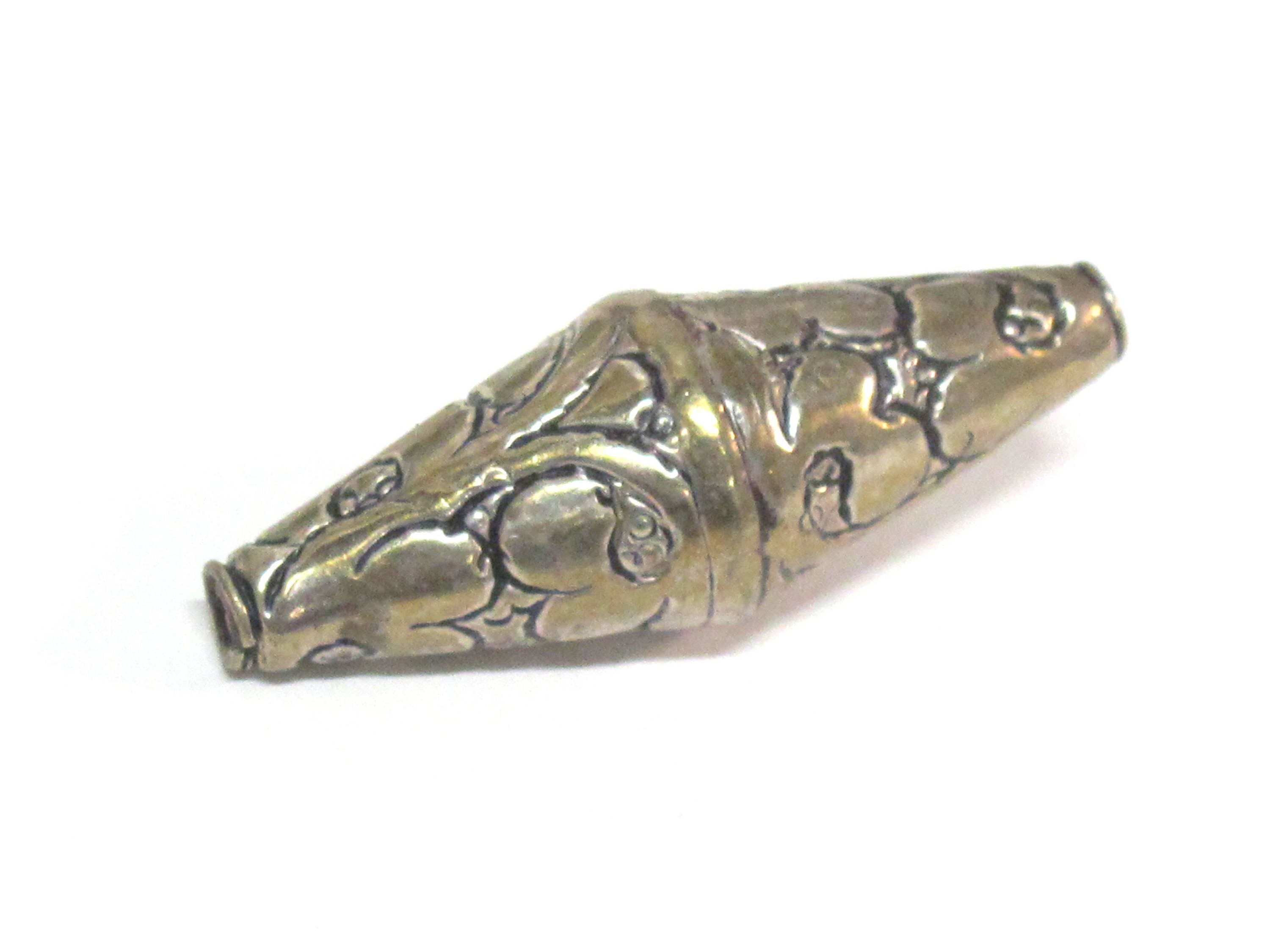 1 Bead - Beautiful Large Long bicone shape Tibetan silver floral repousse ethnic beads from Nepal - BD213B