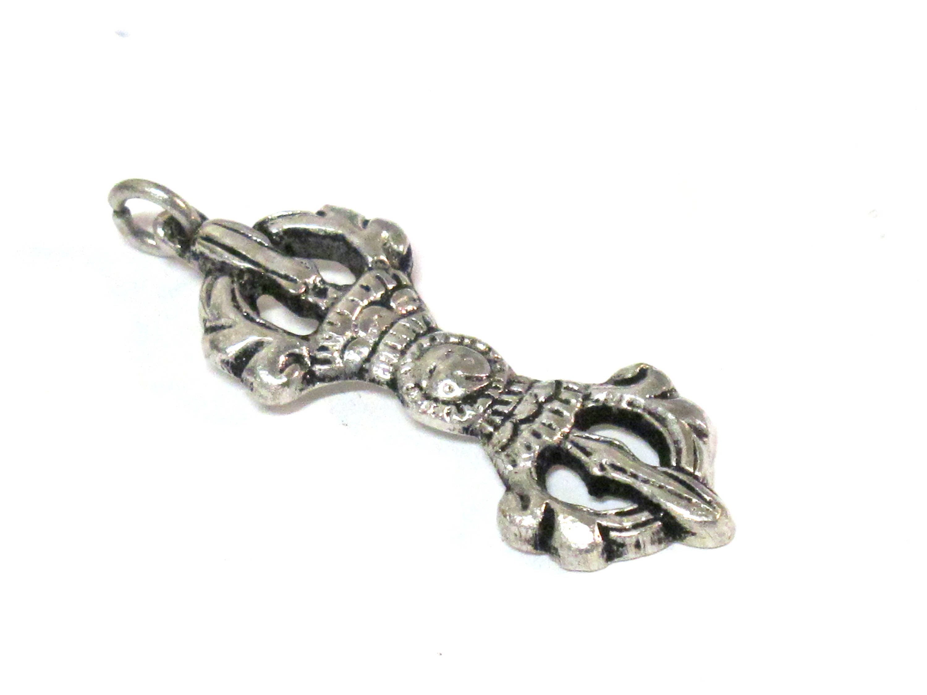 Tibetan pendant - 1 Tibetan antiqued silver finish vajra dorje pendant from Nepal - CP044B