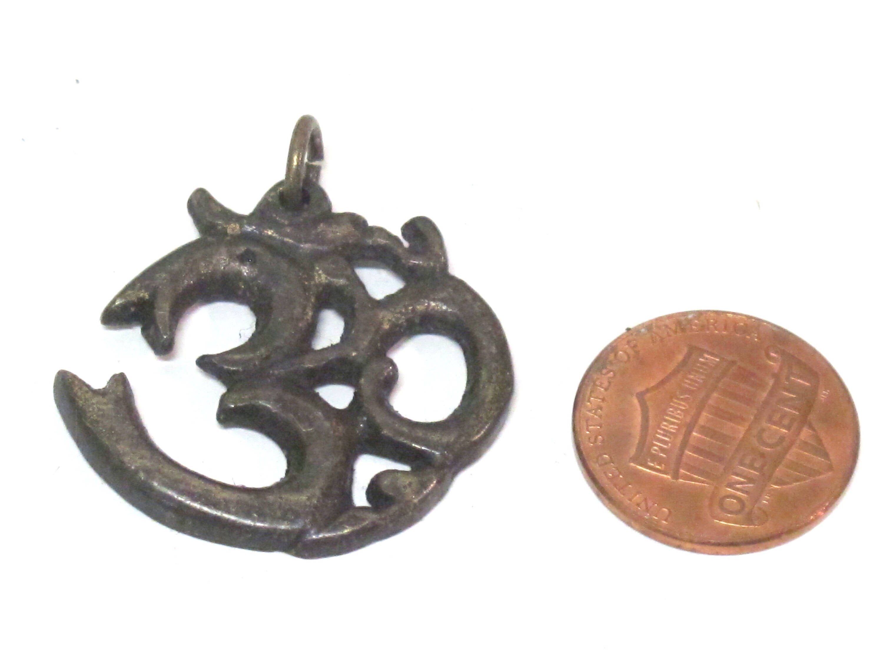1 Pendant - Tibetan Brass Om pendant from Nepal with antiqued finish - CP021B