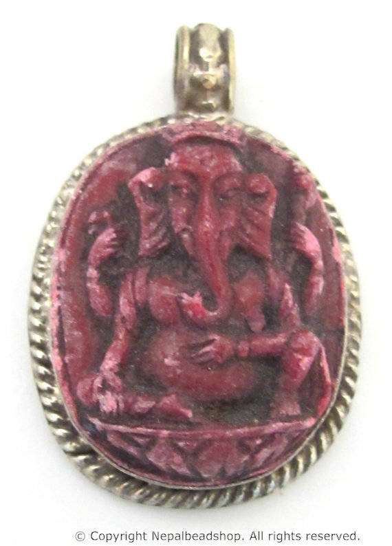 1 pendant - Oval shape red Ganesha pendant - PS004D