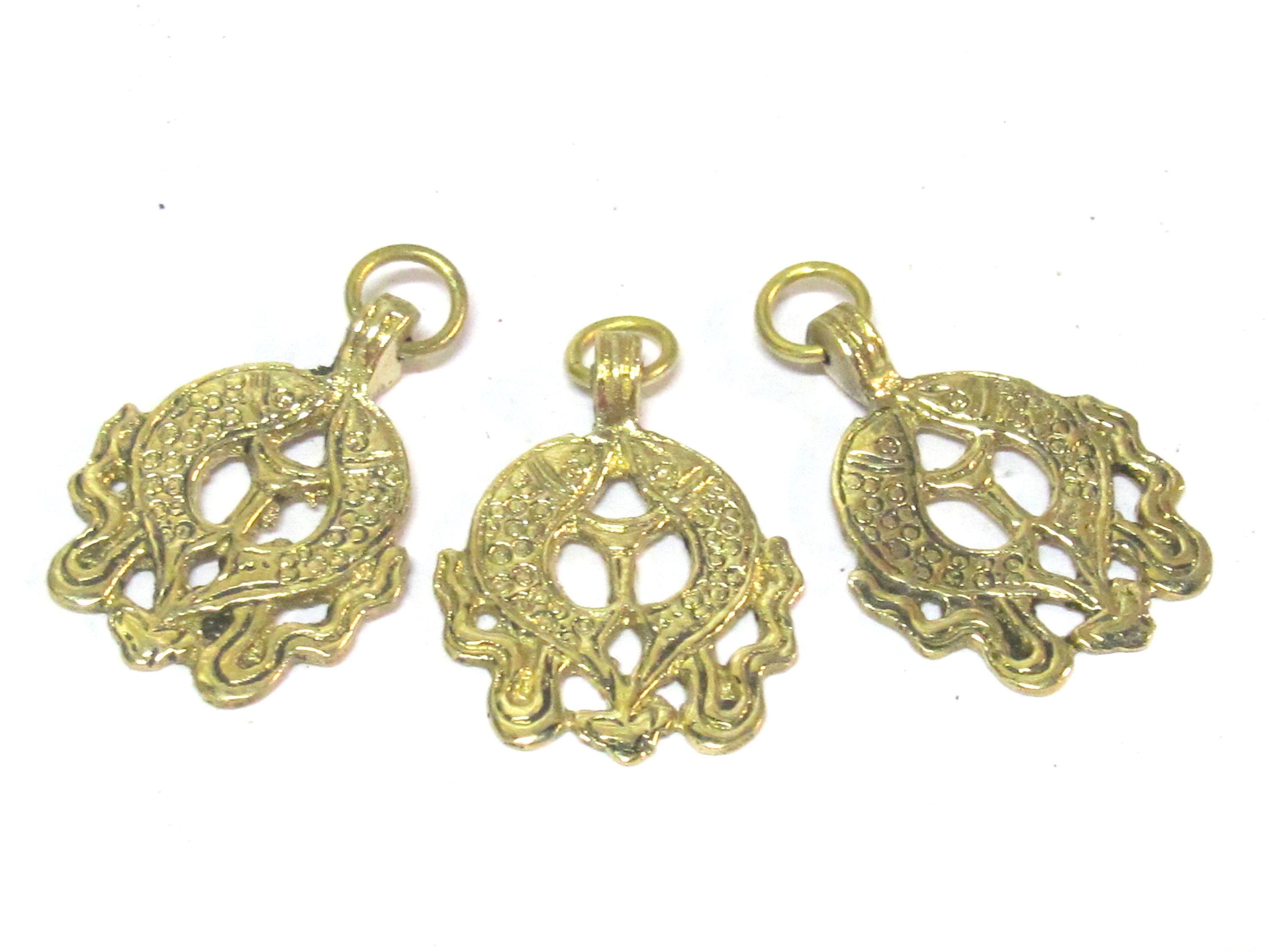 1 Pendant - Ethnic Tibetan Two golden fish auspicious Buddhist symbol charm Brass pendant Nepal - CP021C