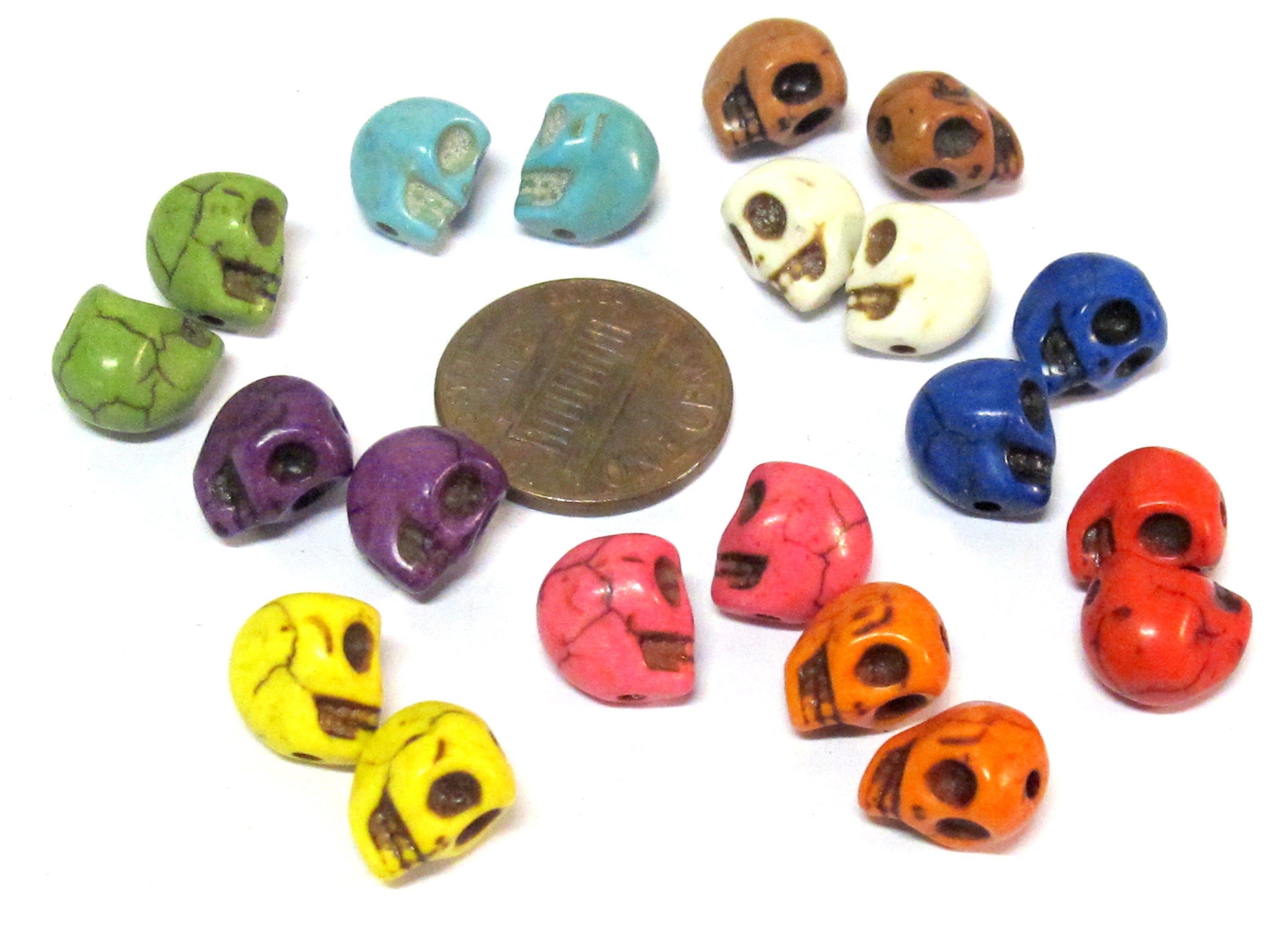 20 Beads - 10 pairs - Mix colors cute small size Howlite turquoise color skull beads 10 mm x 8 mm - GM447