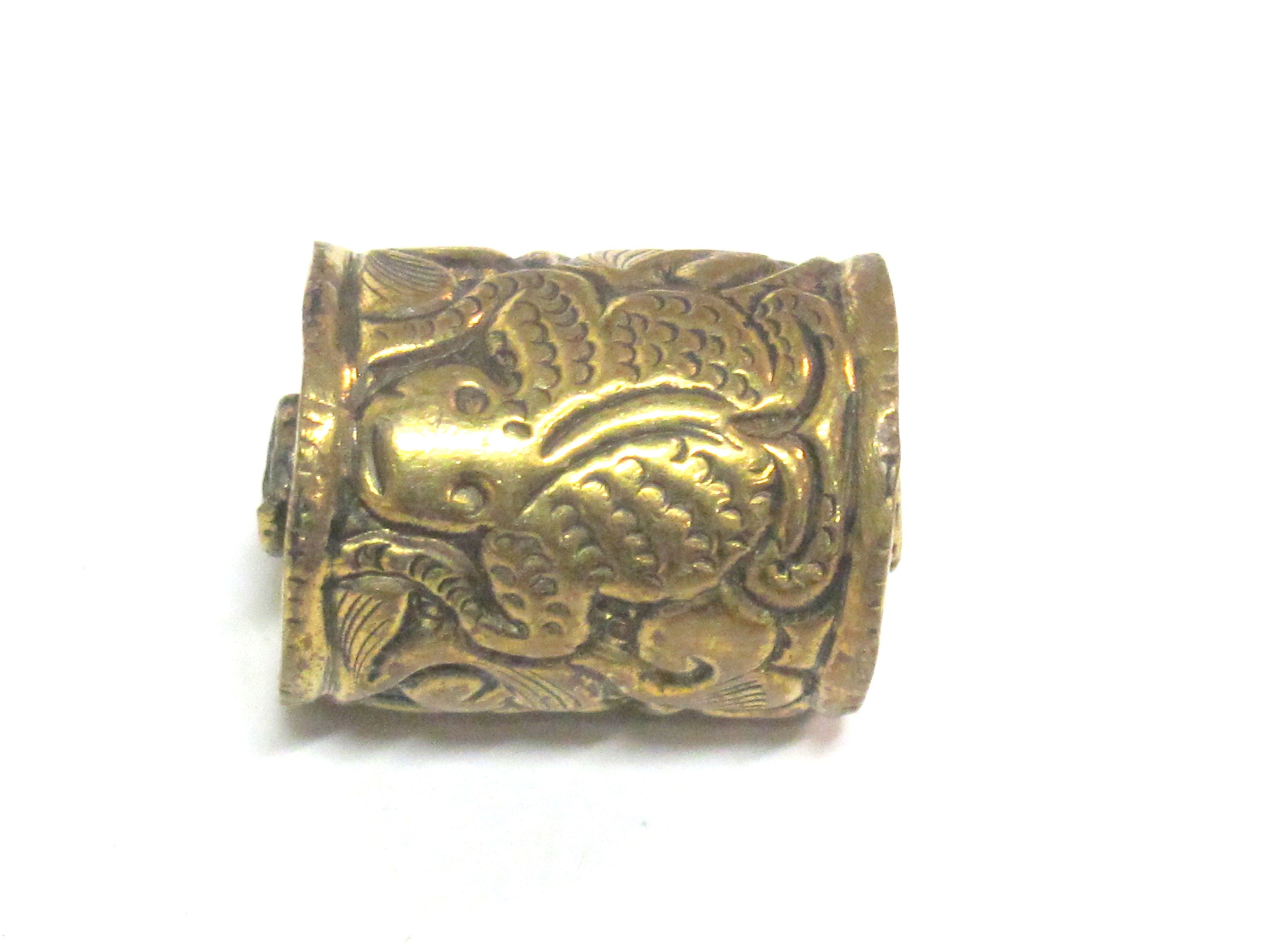 1 BEAD - Tibetan brass bead with frog repousse design - BD893C