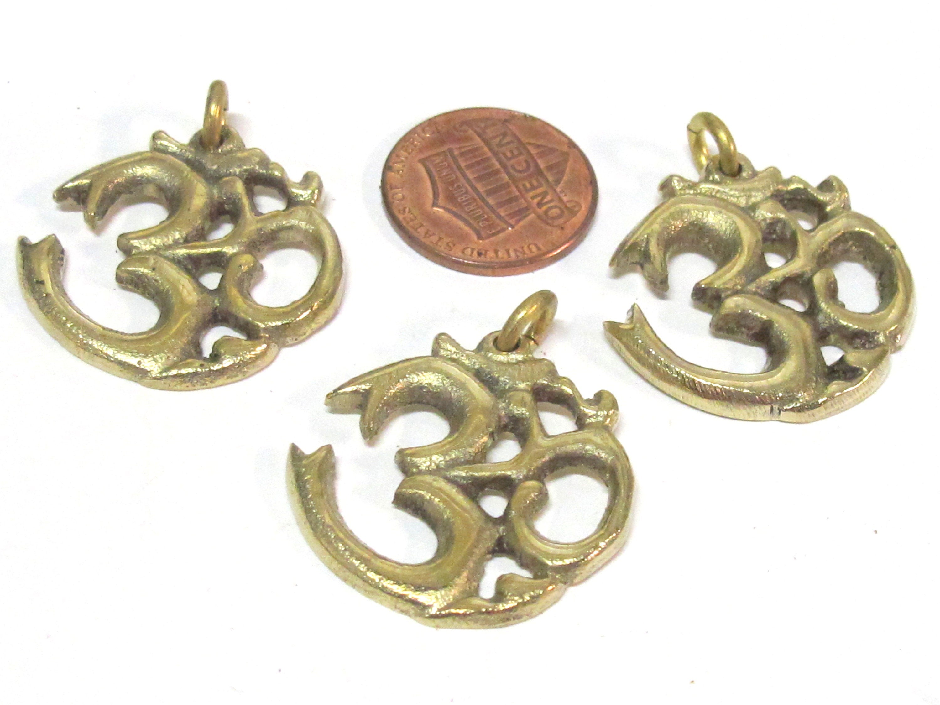 1 Pendant - Tibetan Brass Om pendant from Nepal - CP028K
