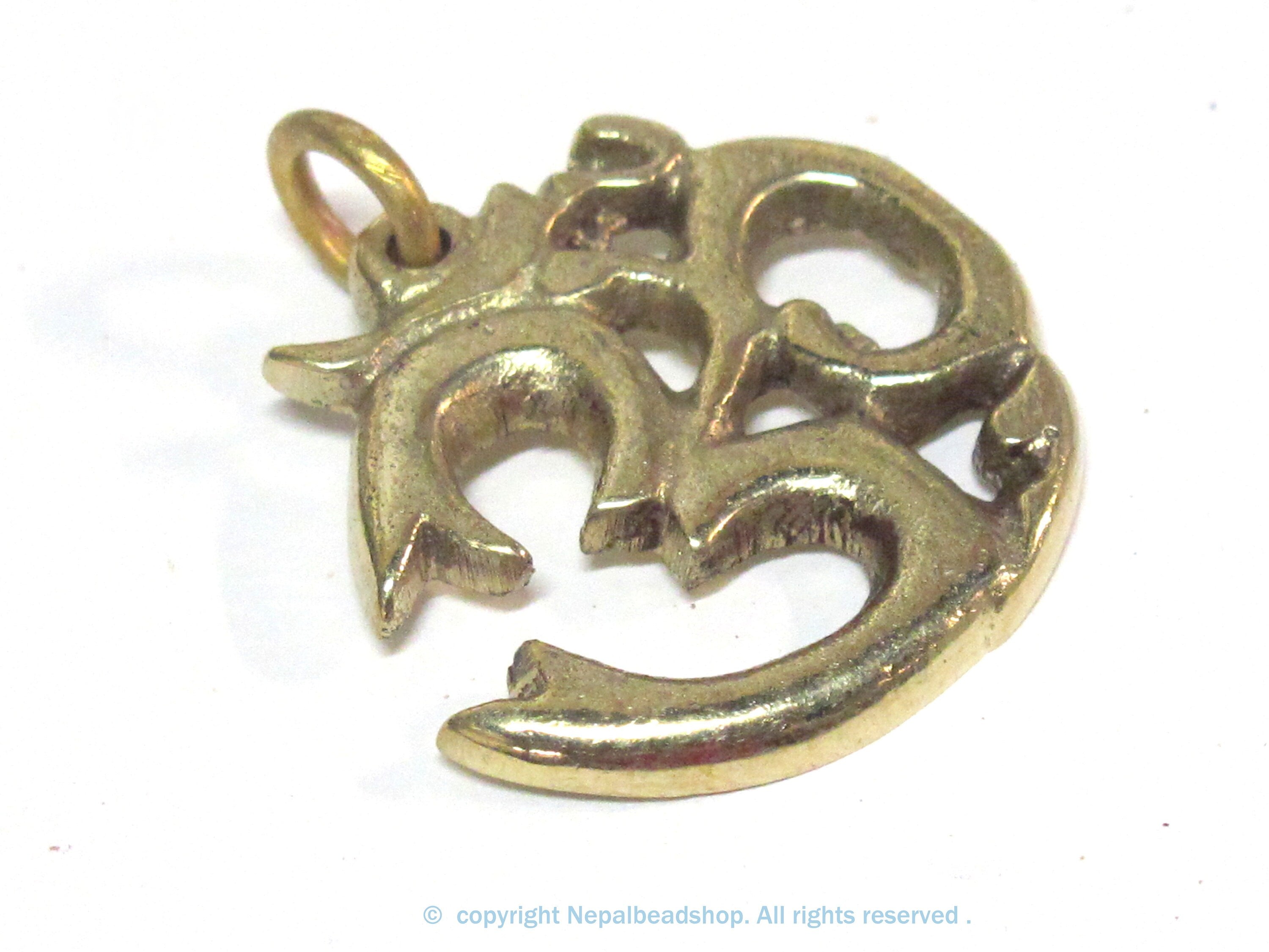 1 Pendant - Tibetan Brass Om pendant from Nepal - CP028K