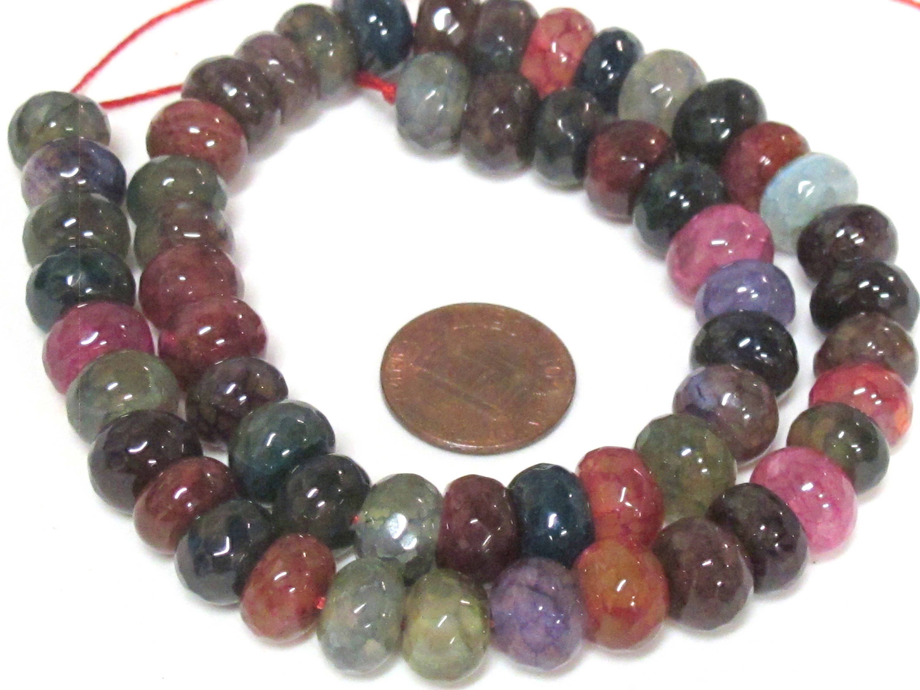 1 Full Strand - Faceted abacus fire agate fall colors colorful gemstone beads 15 inches strand - 10mm - GM450