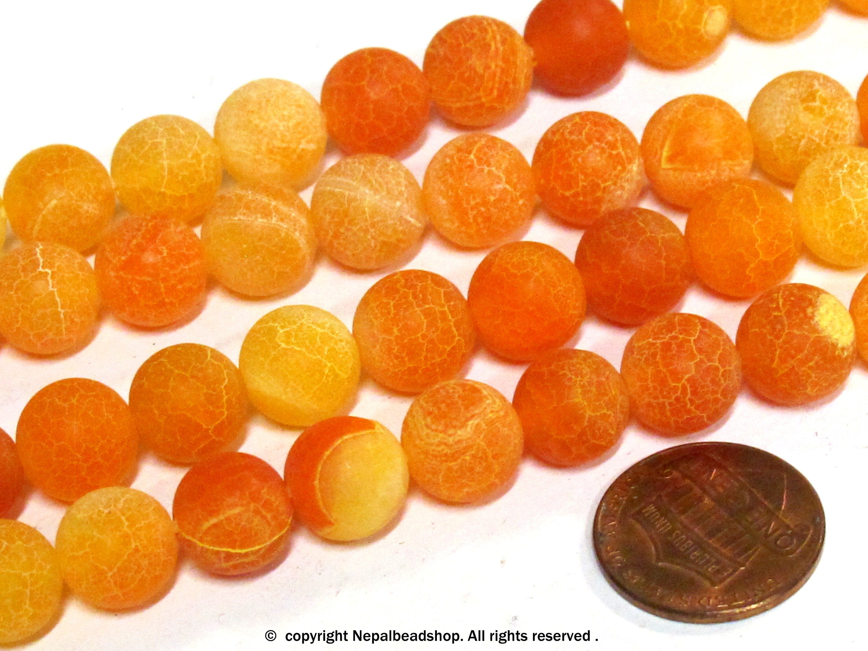 10 BEADS - Fire agate mix orange fall colors dragon veins gemstone beads 10 mm - GM380R