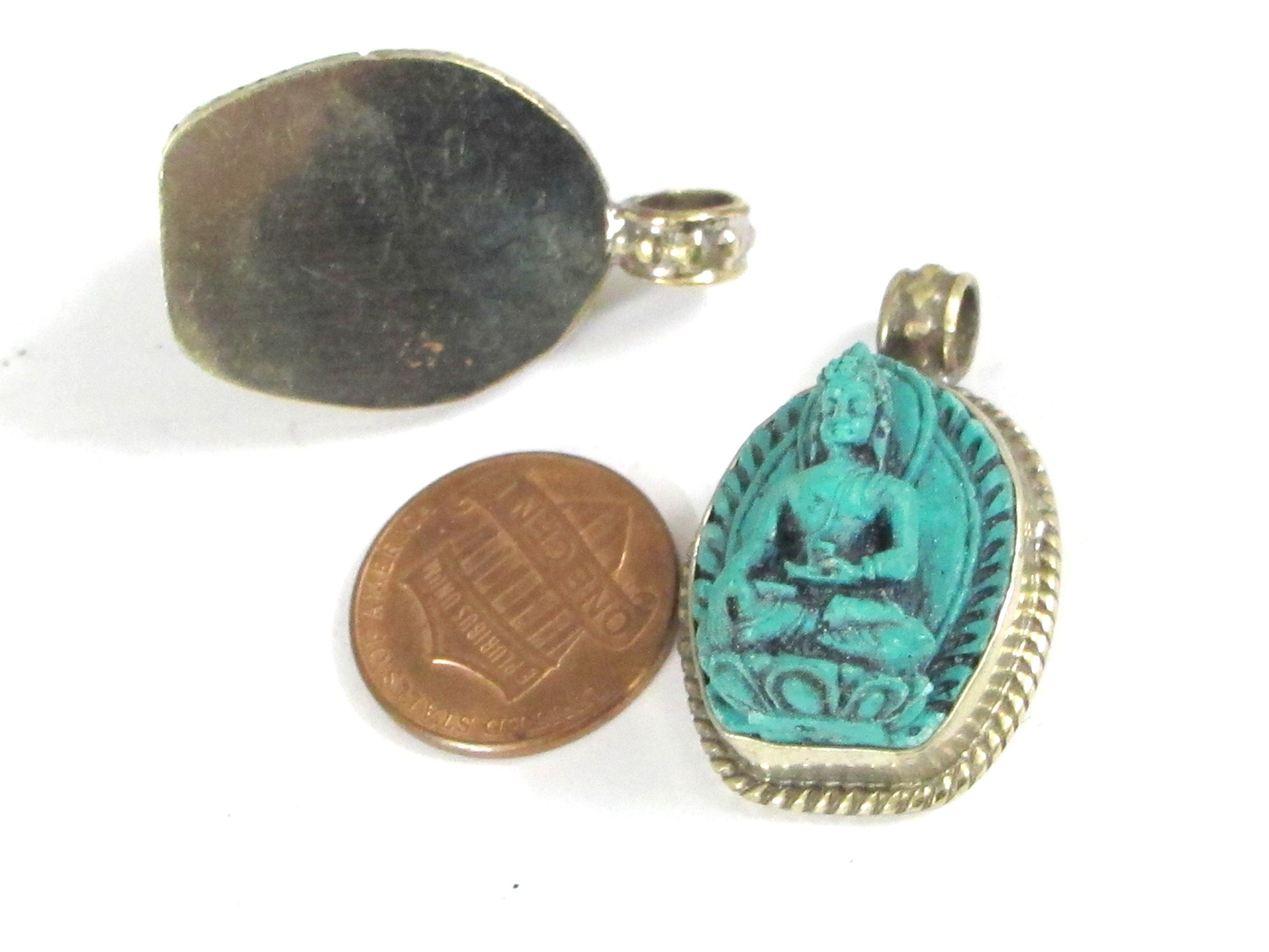 2 pendants - Small size White color green color Tibetan Buddha pendants from Nepal - PS005E