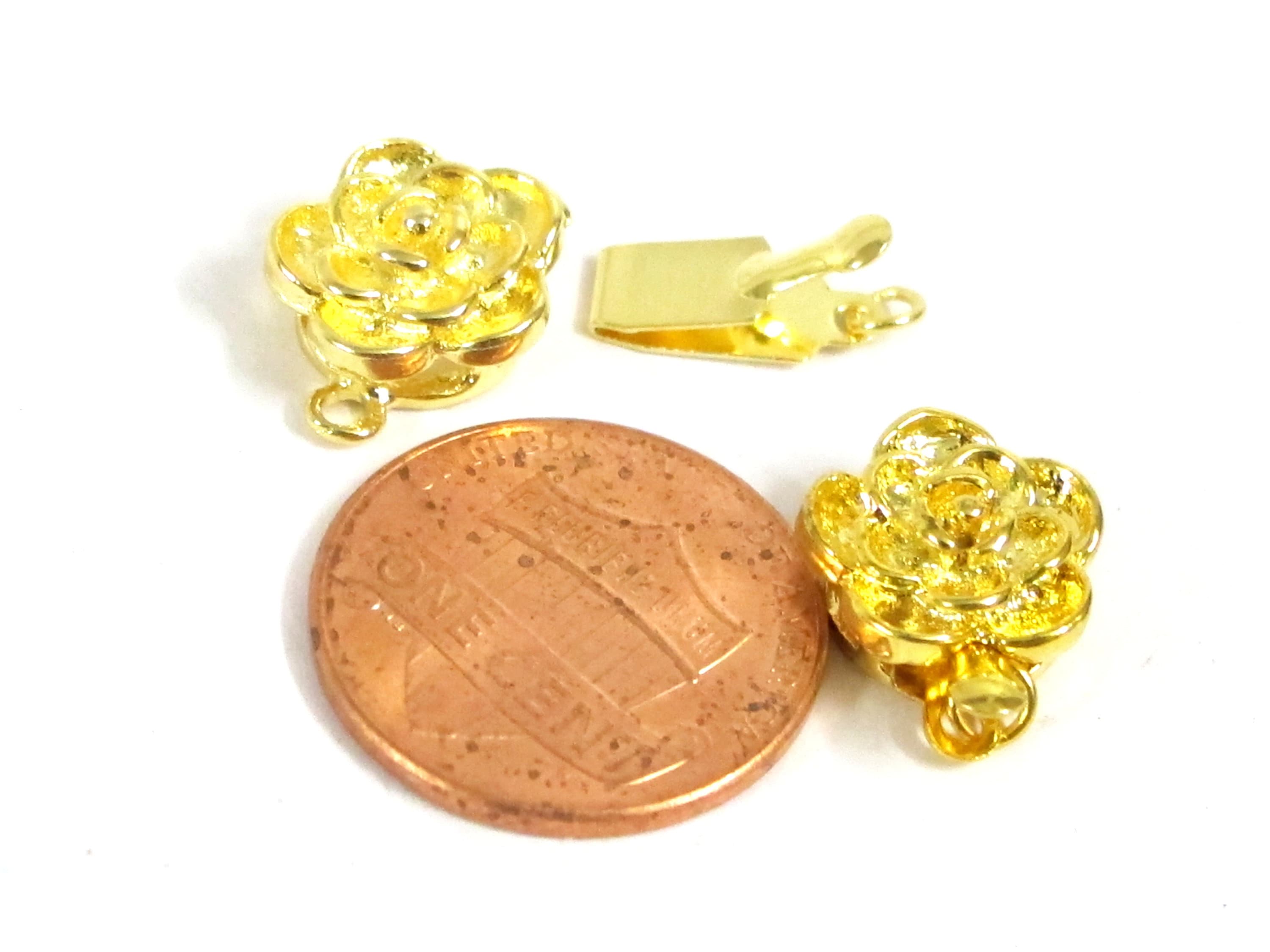 2 clasps - Gold tone plated rose flower box clasp single line LN0041A