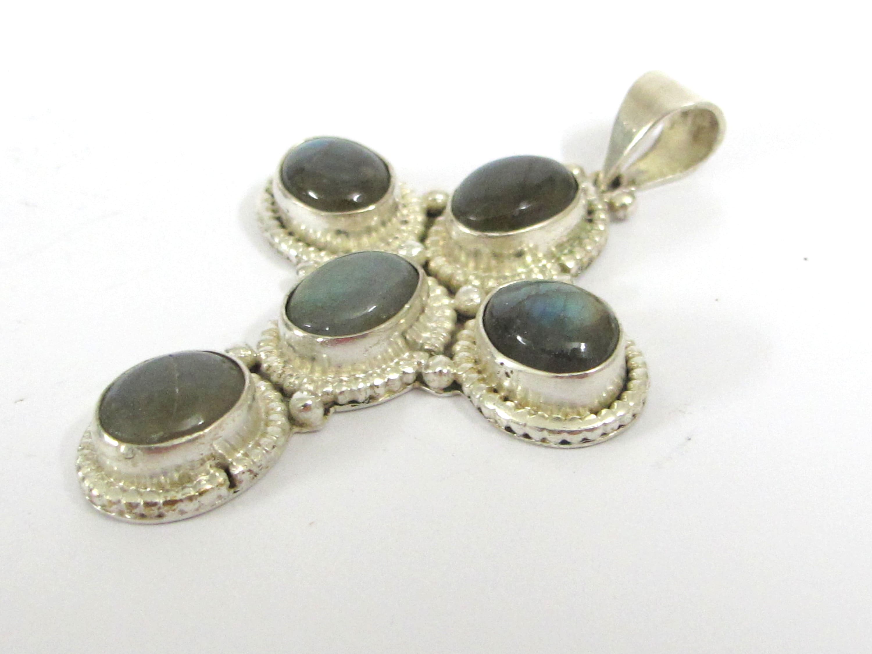 Tibetan silver Labradorite gemstone cross pendant Nepal cross pendant - PM141A