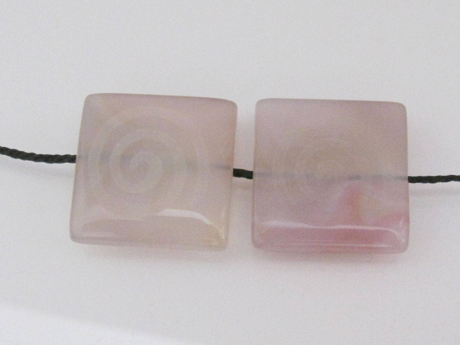 Spiral etched rose quartz large bead - 2 beads- GM016