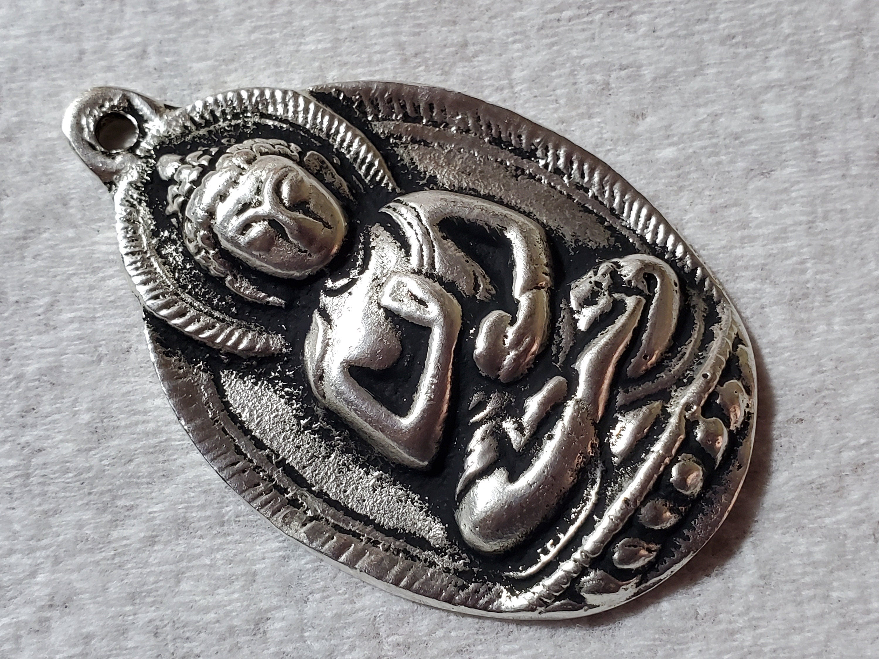 Gorgeous large size Oval shape Tibetan Buddha pendant antiqued silver finish Nepal - CP061