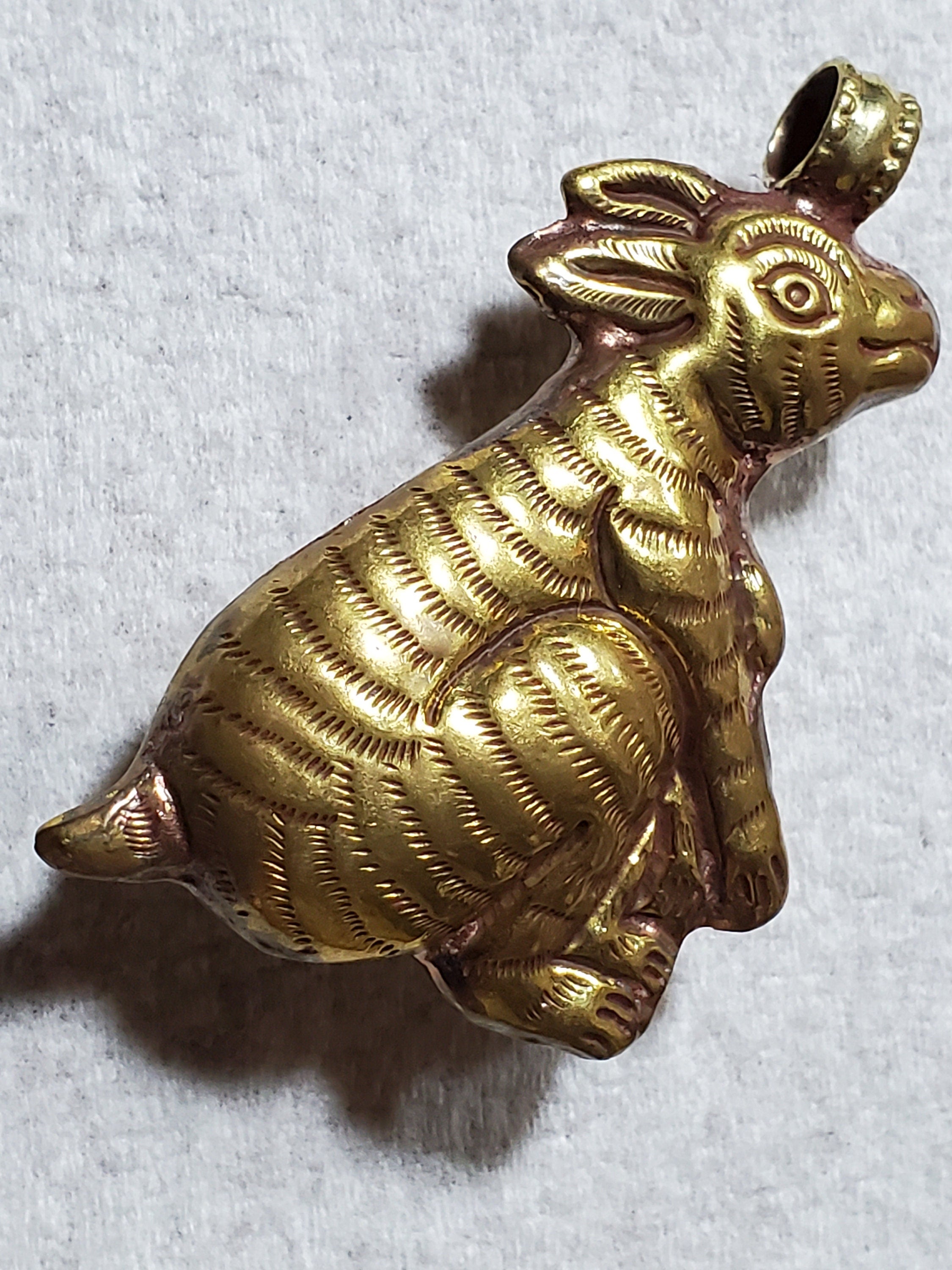 OOAK as is- Large Tibetan brass kangaroo animal pendant coral inlaid Nepal - PM438L