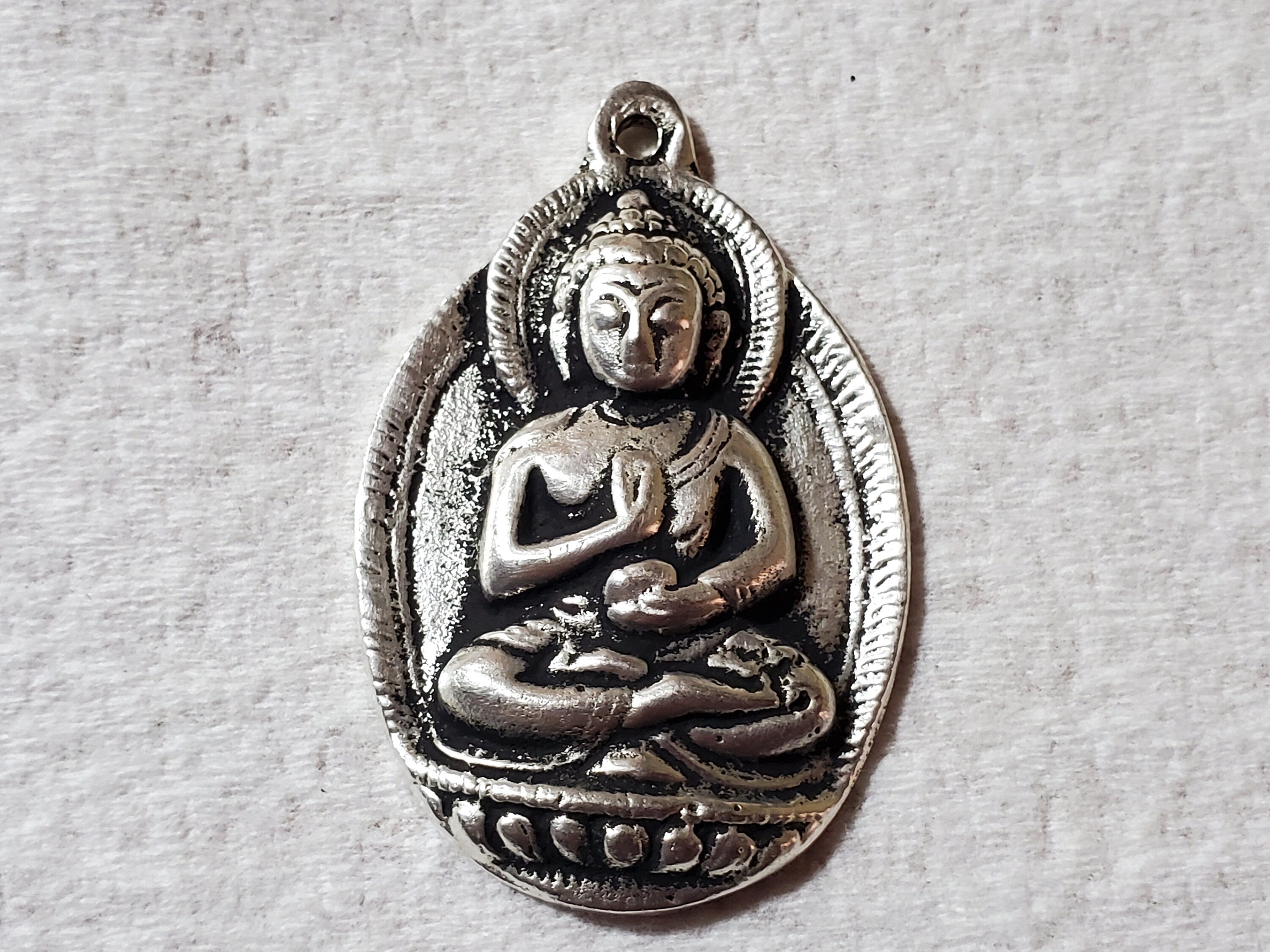 Gorgeous large size Oval shape Tibetan Buddha pendant antiqued silver finish Nepal - CP061
