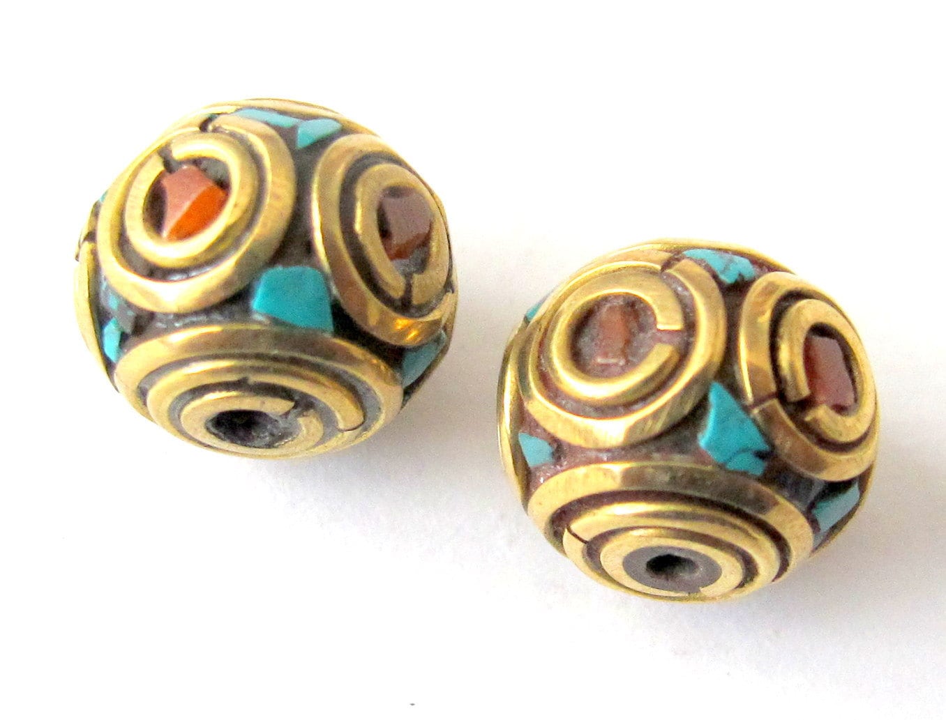 Tibetan beads - nepal beads -Nepalese brass beads - ethnic beads - 2 beads set - BD072