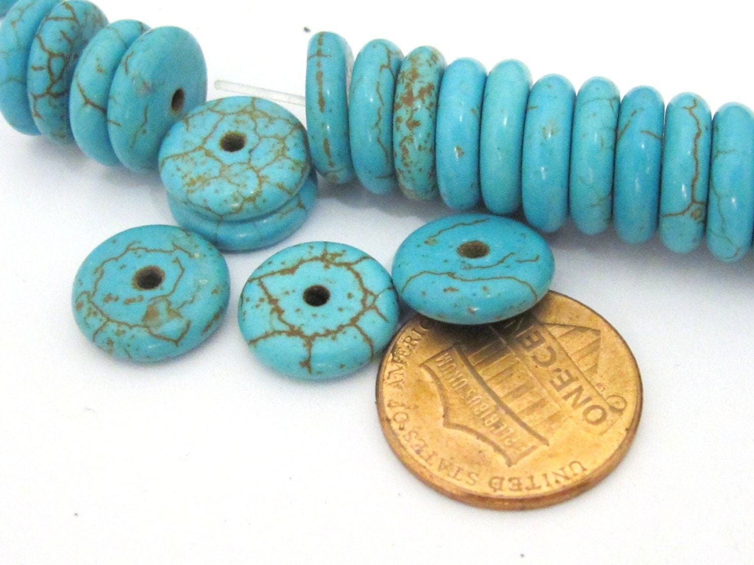 10 Beads - Blue color howlite rondelle flat disc beads 12 mm size - GM381