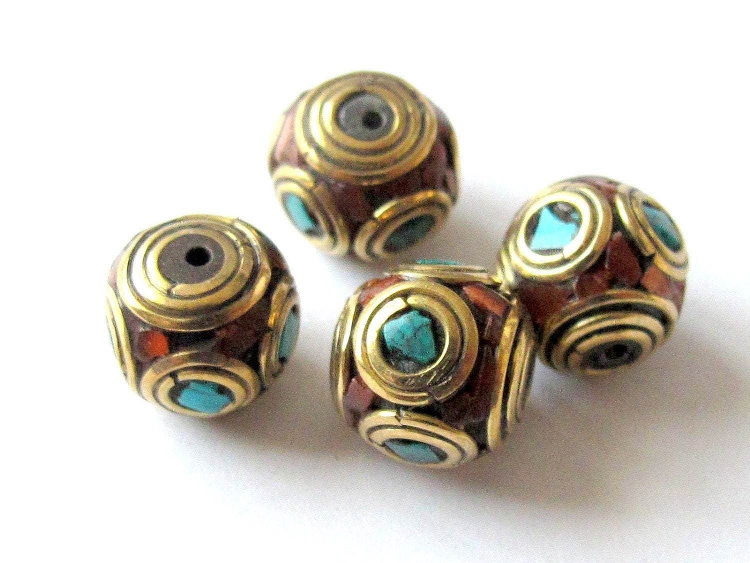 Beautiful Oval shape brass beads from Nepal - 2 beads-BD044