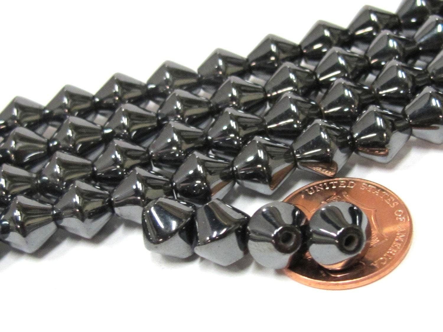 10 BEADS - Bicone shape 8 mm size Magnetic Hematite gemstone Beads - GM406