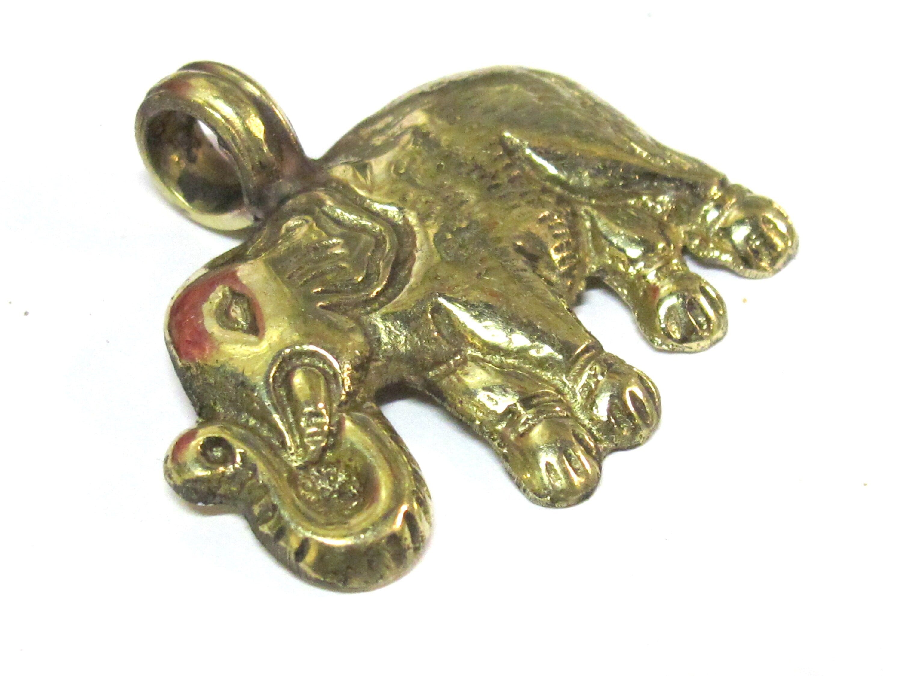 1 Pendant - Tibetan solid brass elephant pendant antiqued finish with reverse floral animal carving - CP035E