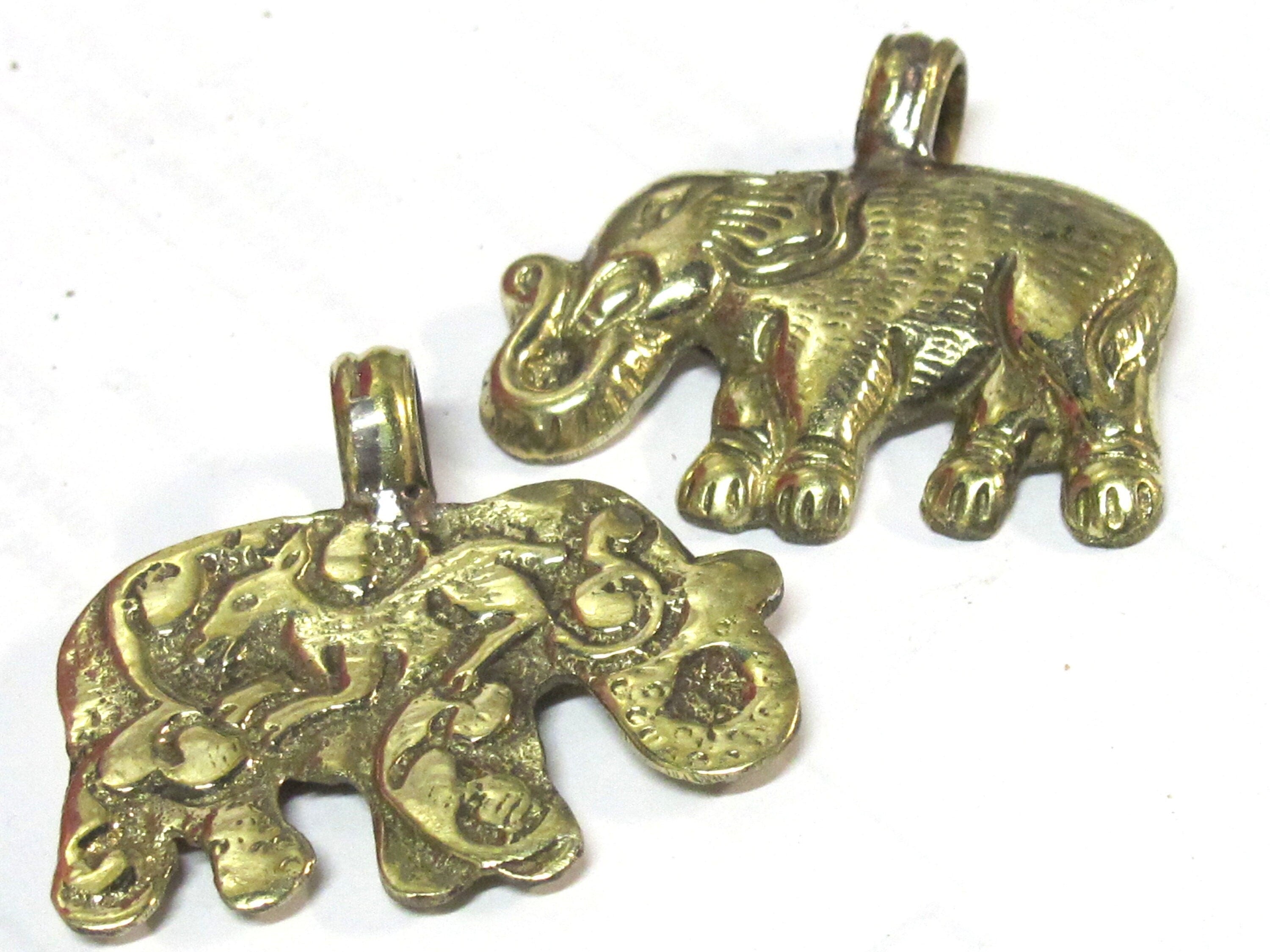 1 Pendant - Tibetan solid brass elephant pendant antiqued finish with reverse floral animal carving - CP035E