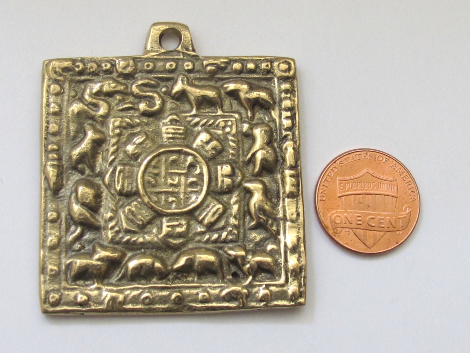 Square shape Tibetan calendar mandala timeline wheel with double dorje symbol Brass pendant - CP038 custom design copyright Nepalbeadshop