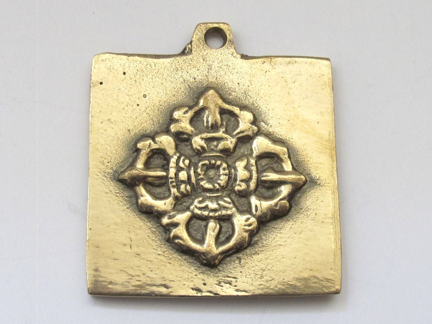 Square shape Tibetan calendar mandala timeline wheel with double dorje symbol Brass pendant - CP038 custom design copyright Nepalbeadshop
