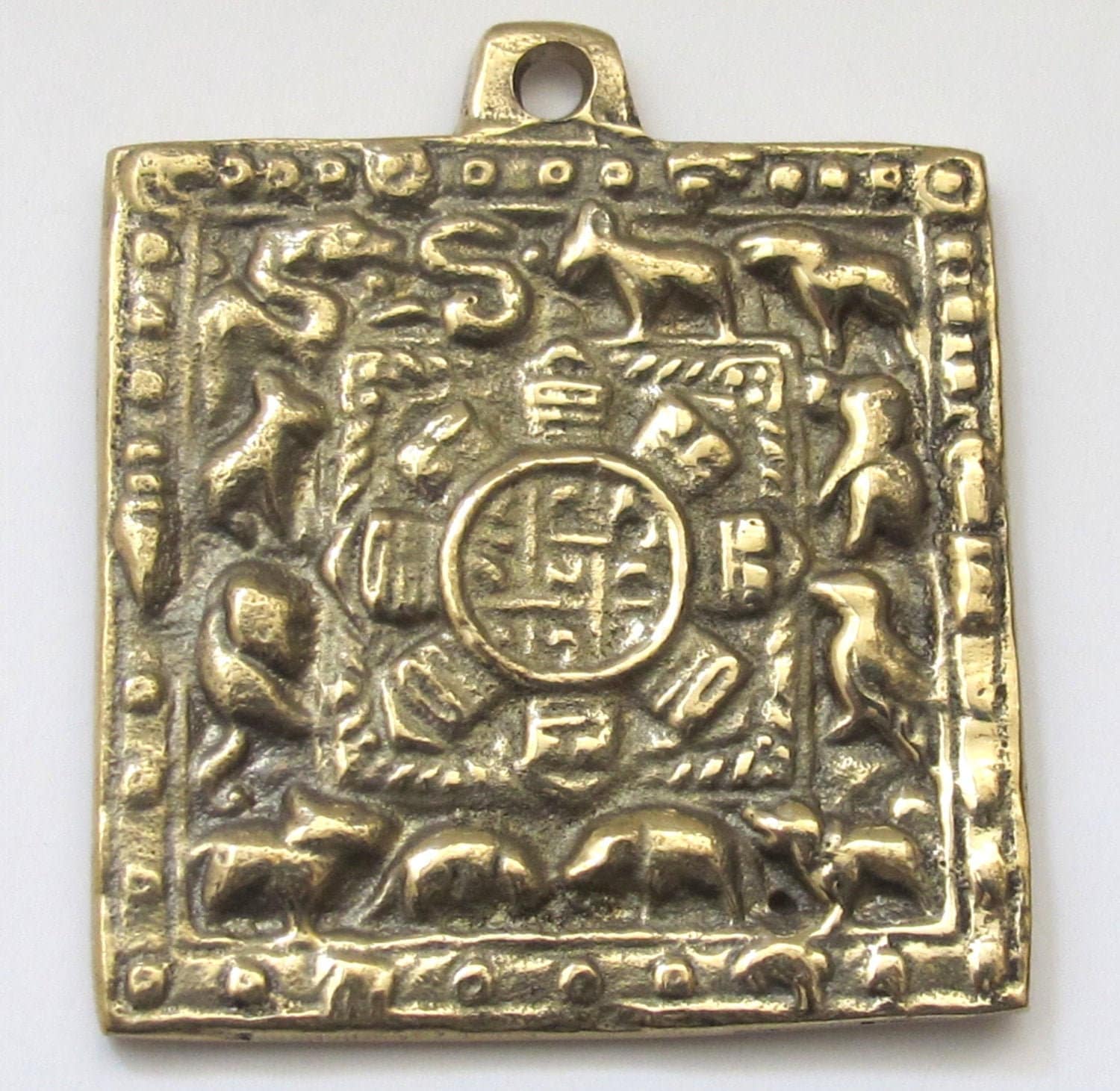 Square shape Tibetan calendar mandala timeline wheel with double dorje symbol Brass pendant - CP038 custom design copyright Nepalbeadshop
