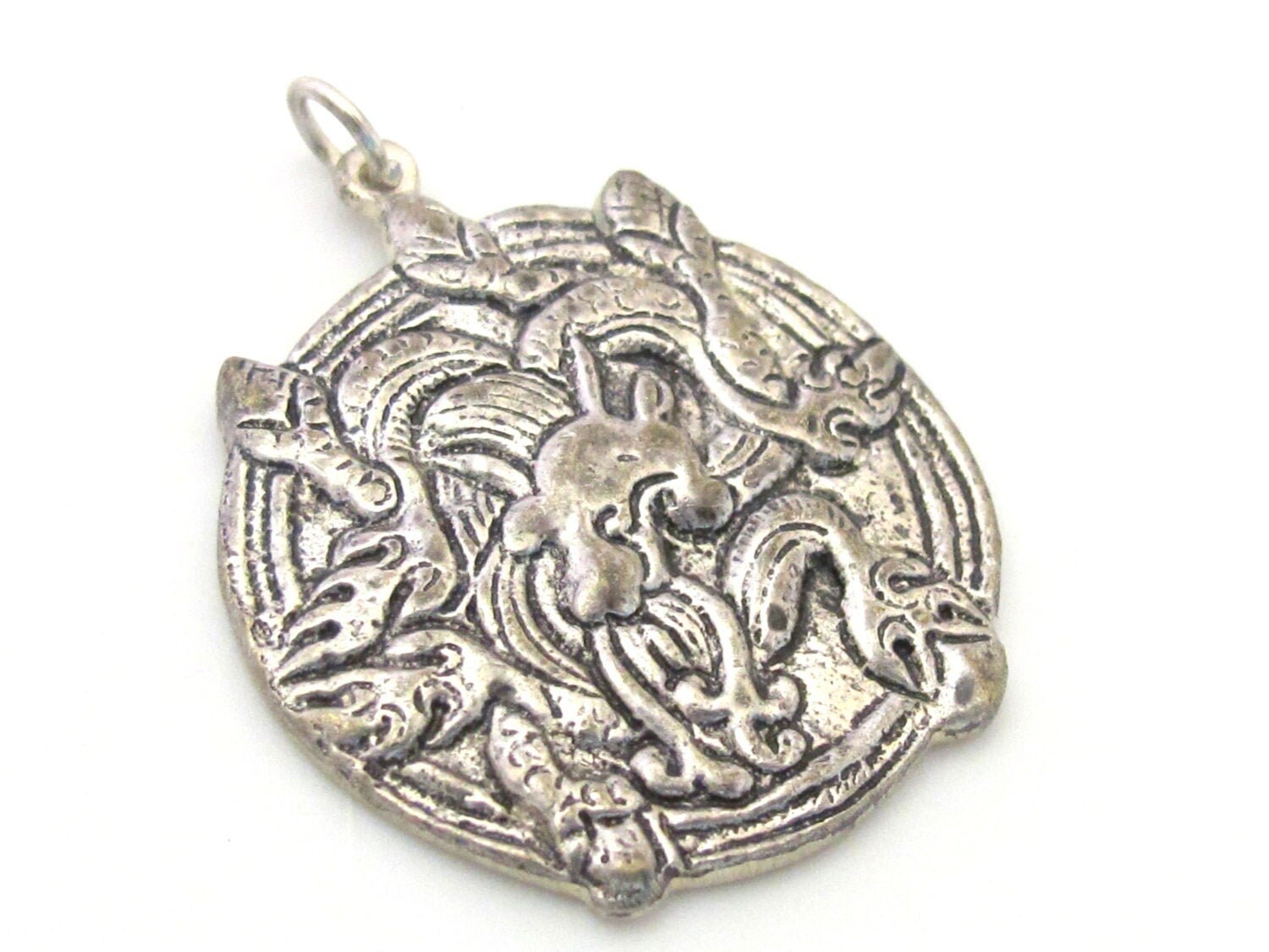 1 Pendant - Ethnic Tibetan silver Dragon pendant - CP057