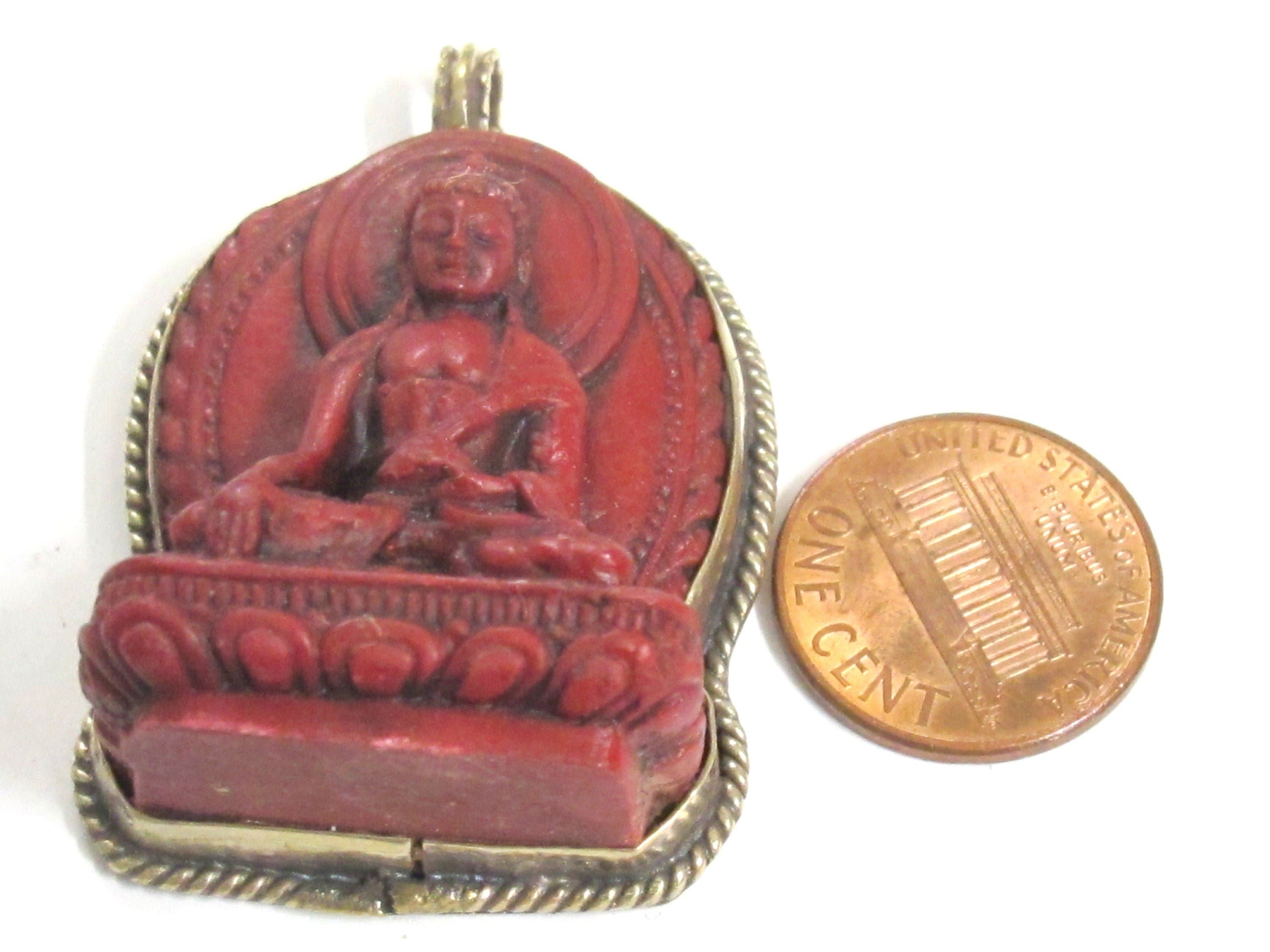 Meditating red Buddha Tibetan pendant from Nepal -- PS003D