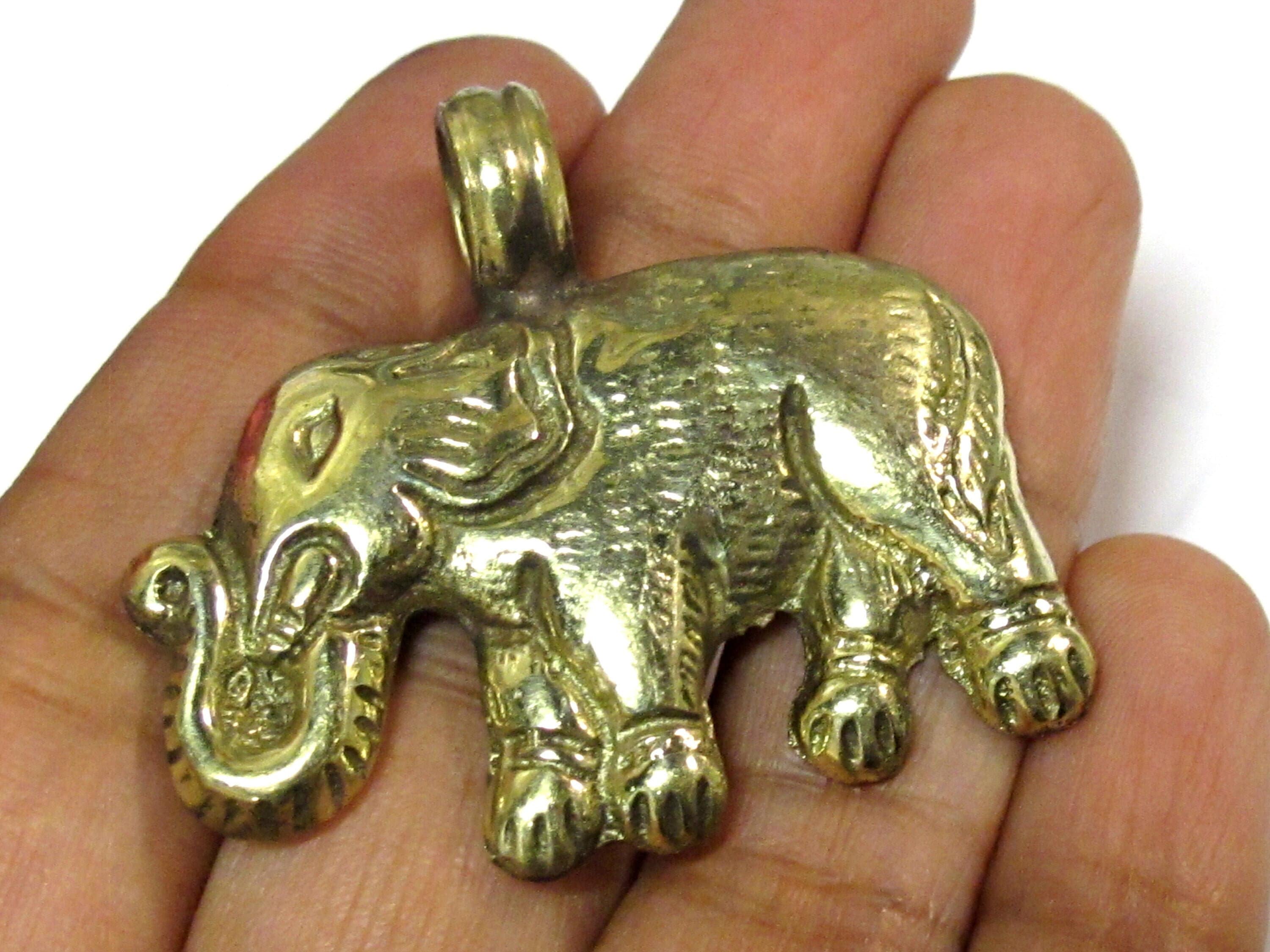 1 Pendant - Tibetan solid brass elephant pendant antiqued finish with reverse floral animal carving - CP035E