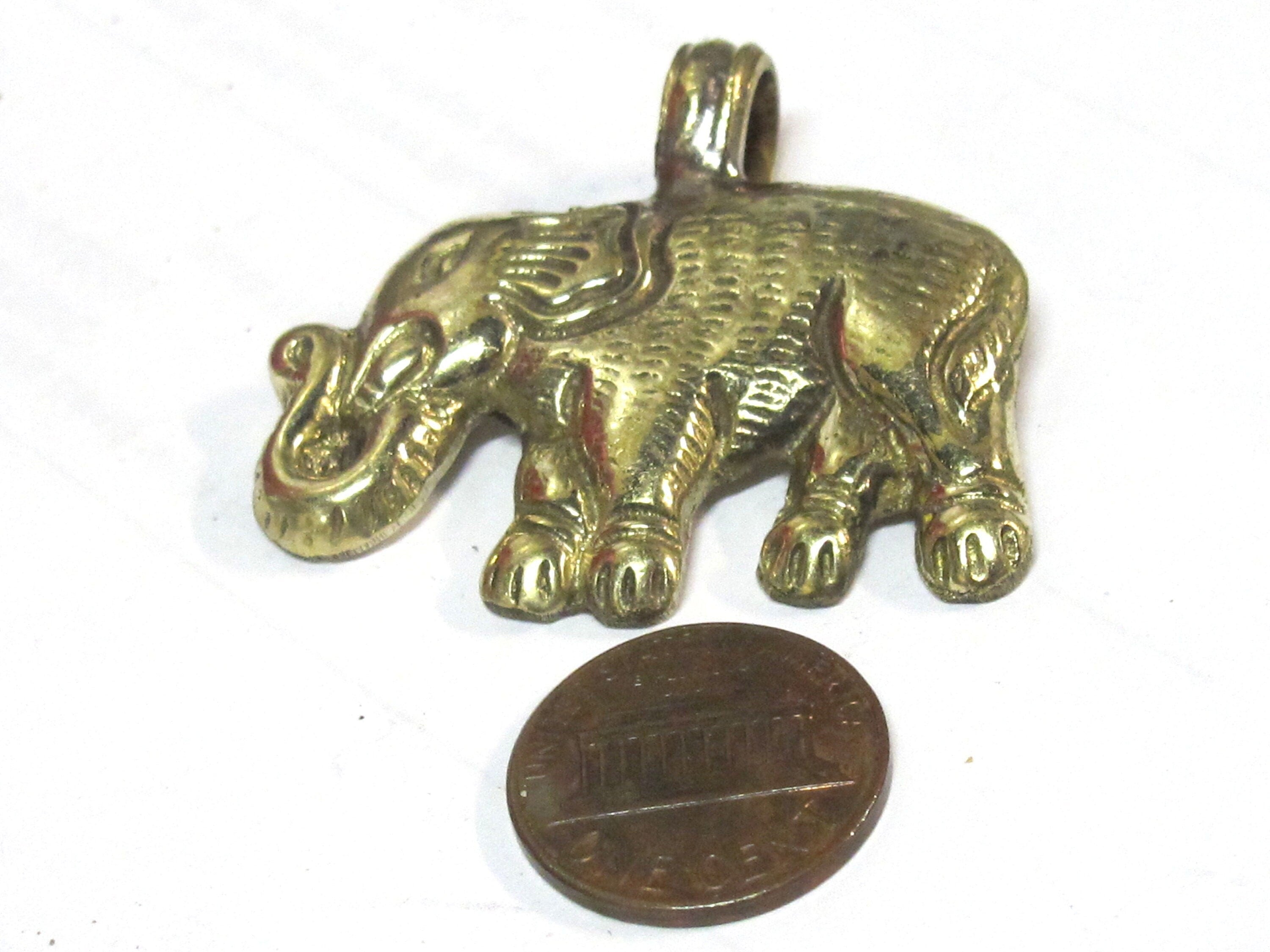 1 Pendant - Tibetan solid brass elephant pendant antiqued finish with reverse floral animal carving - CP035E