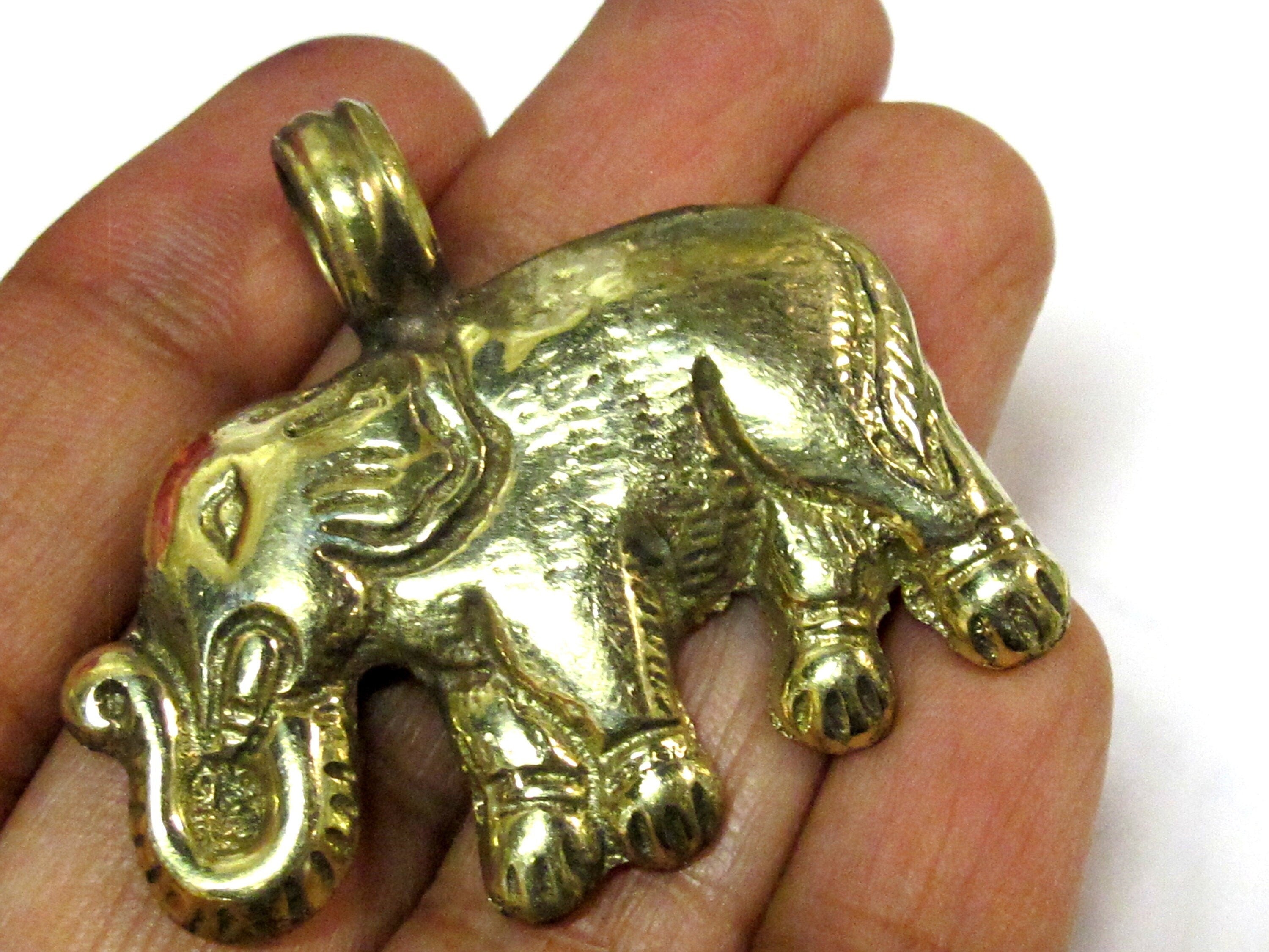 1 Pendant - Tibetan solid brass elephant pendant antiqued finish with reverse floral animal carving - CP035E