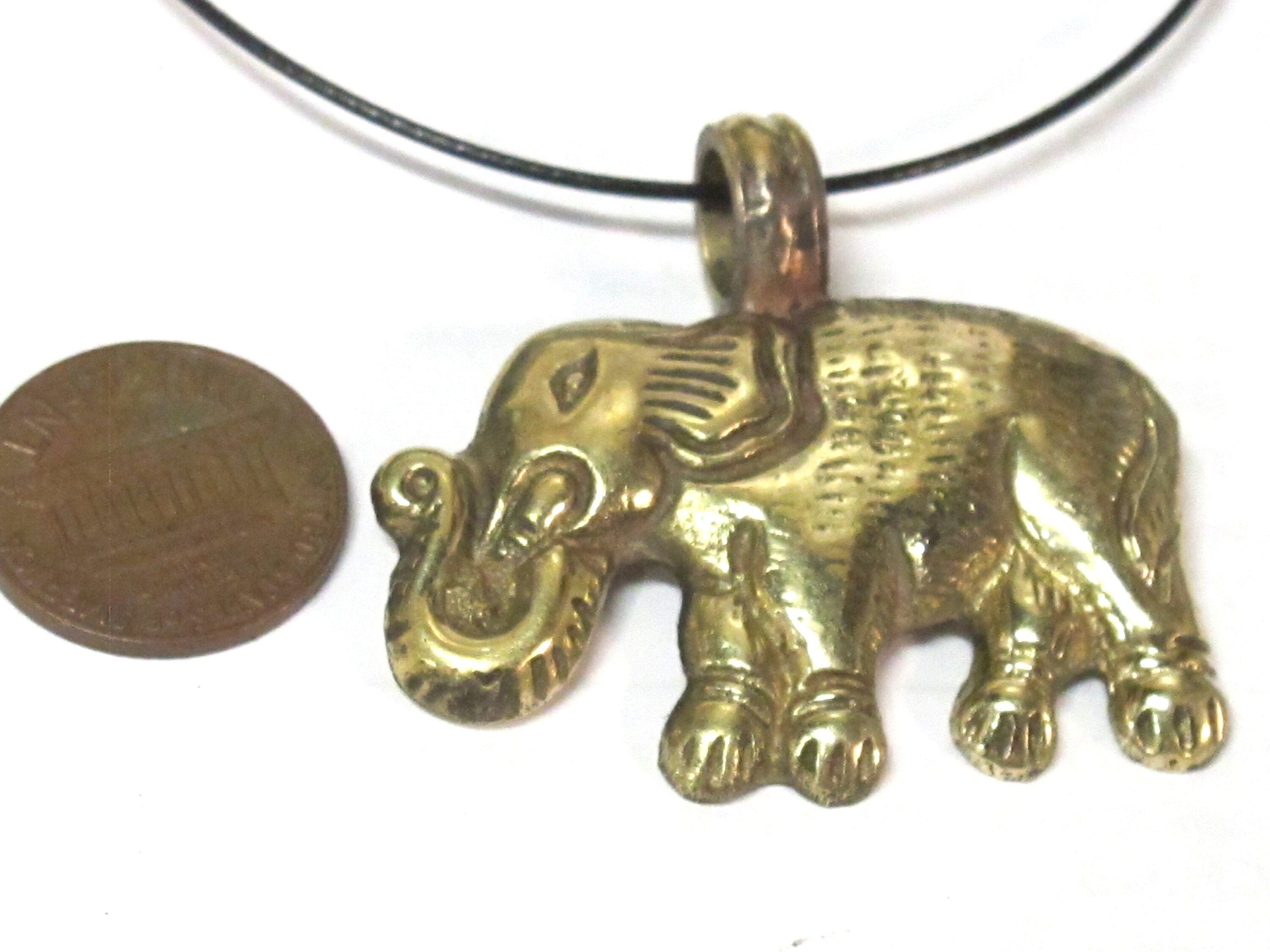 1 Pendant - Tibetan solid brass elephant pendant antiqued finish with reverse floral animal carving - CP035E