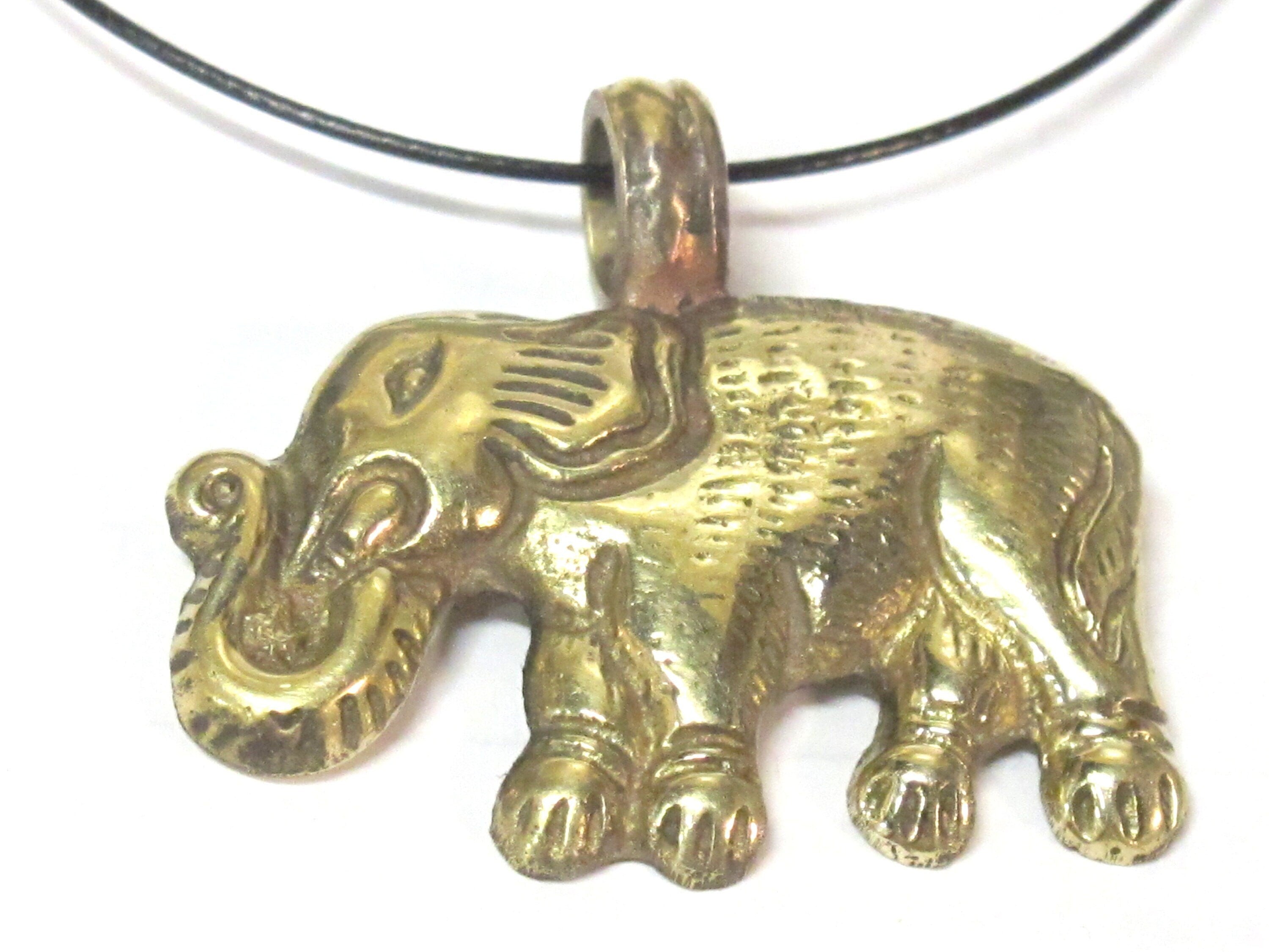 1 Pendant - Tibetan solid brass elephant pendant antiqued finish with reverse floral animal carving - CP035E