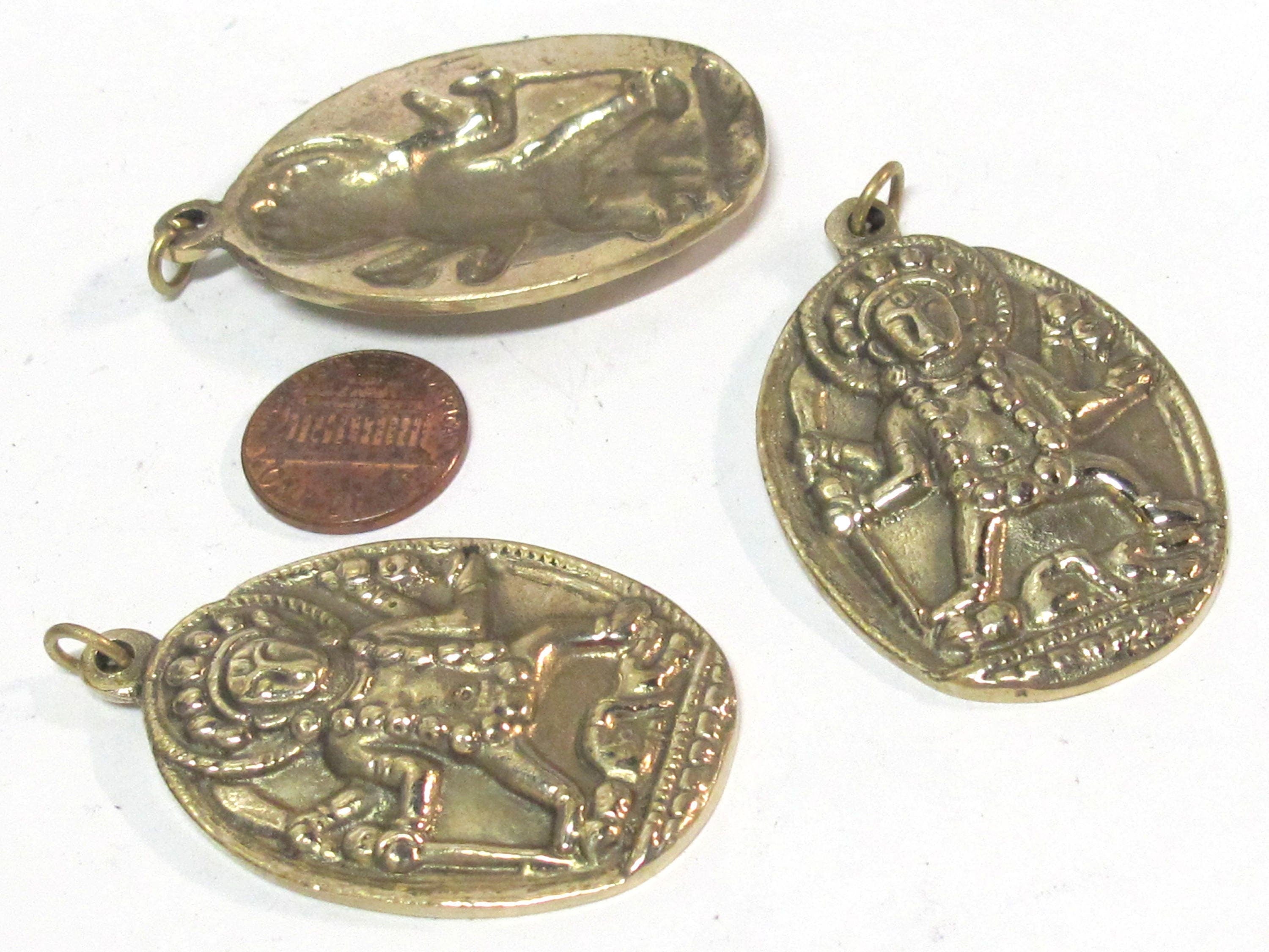1 pendant - Brass Oval shape Goddess Kali Shiva pendant from Nepal - CP023 custom design copyright Nepalbeadshop