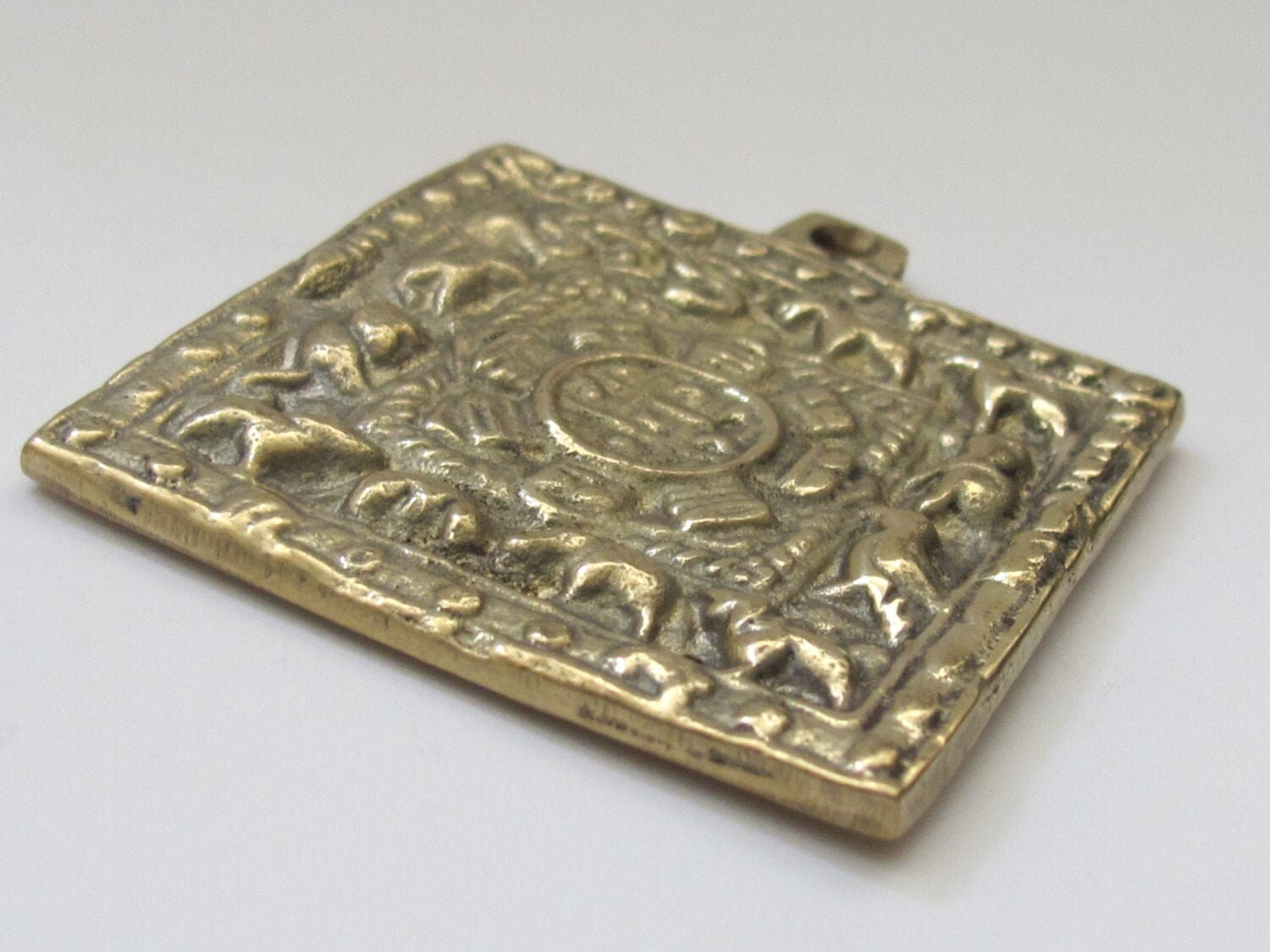 Square shape Tibetan calendar mandala timeline wheel with double dorje symbol Brass pendant - CP038 custom design copyright Nepalbeadshop