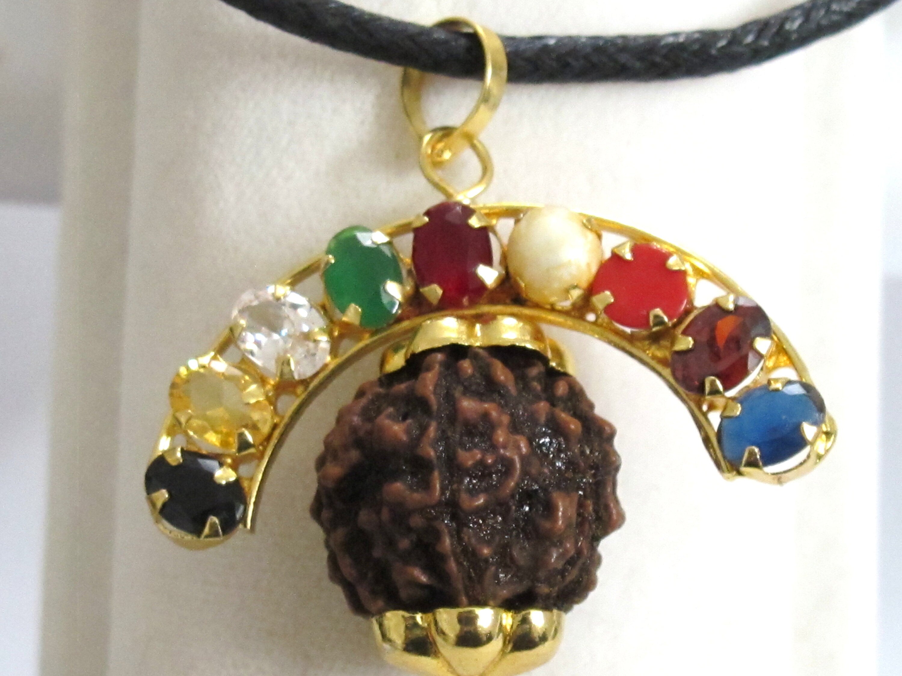 1 Pendant -Shiva 5 mukhi faced rudraksha navratna gemstones inlaid nine planets pendant -SP009R