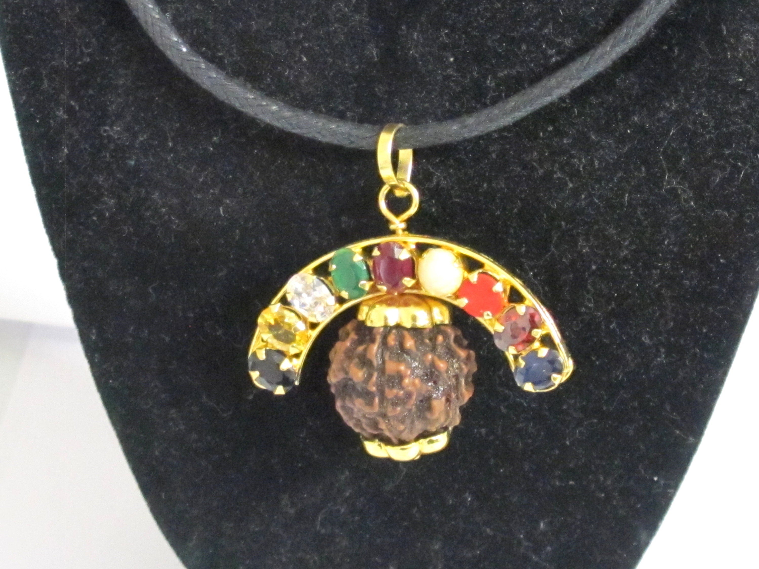1 Pendant -Shiva 5 mukhi faced rudraksha navratna gemstones inlaid nine planets pendant -SP009R