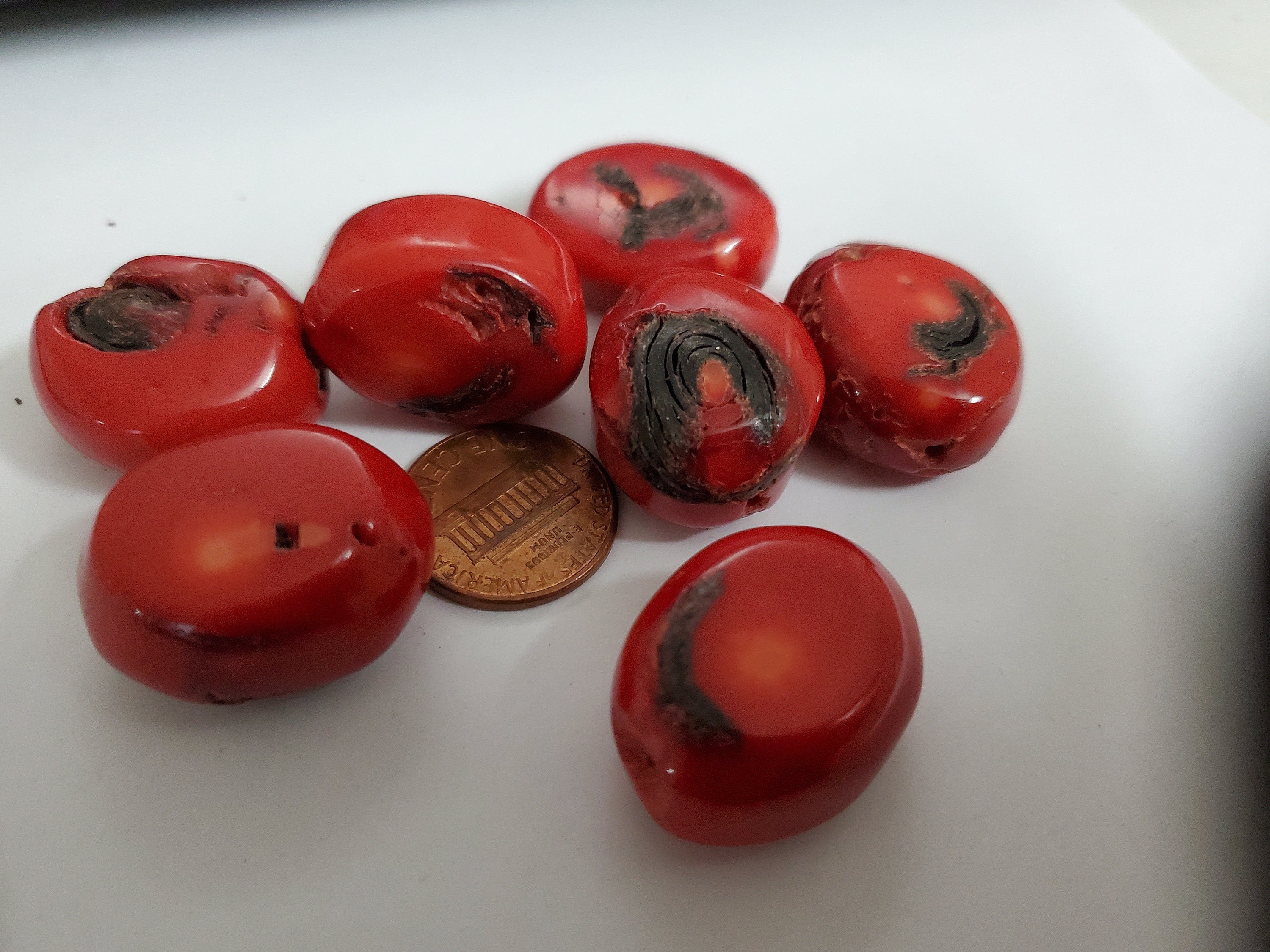 6 Beads - Dyed Red color bamboo beads - GM032Y