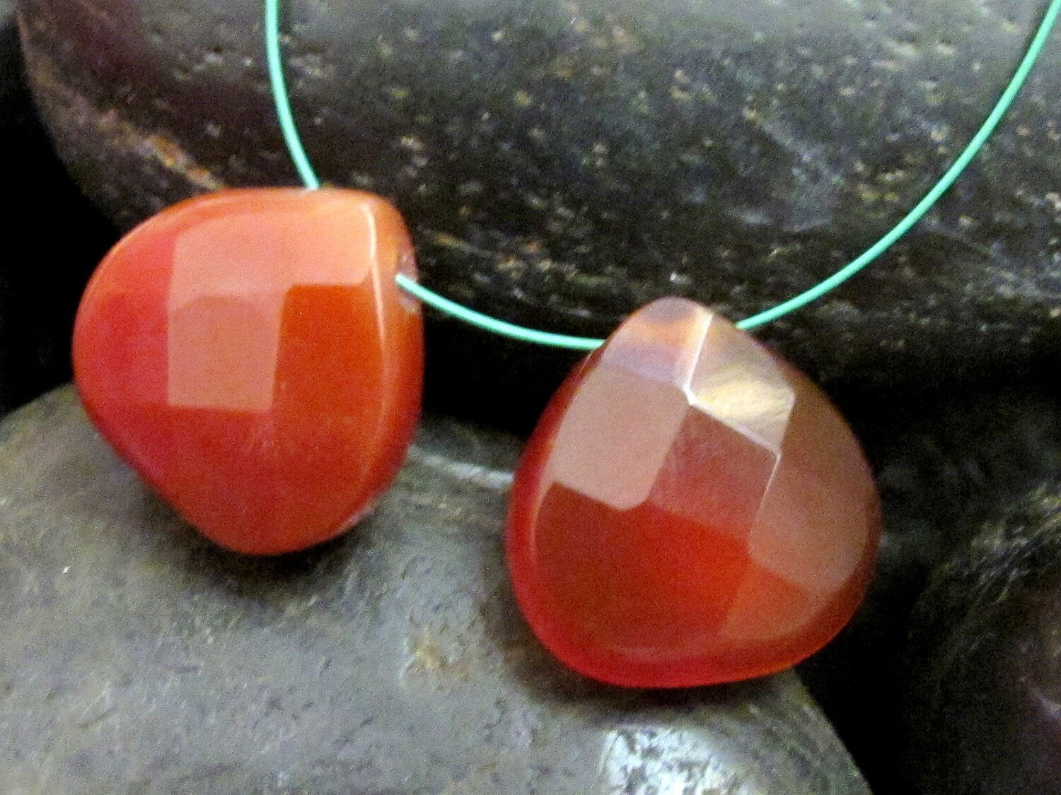 Matched beads- Faceted High quality carnelian gemstone onion briolletes - GM009 - 2 beads