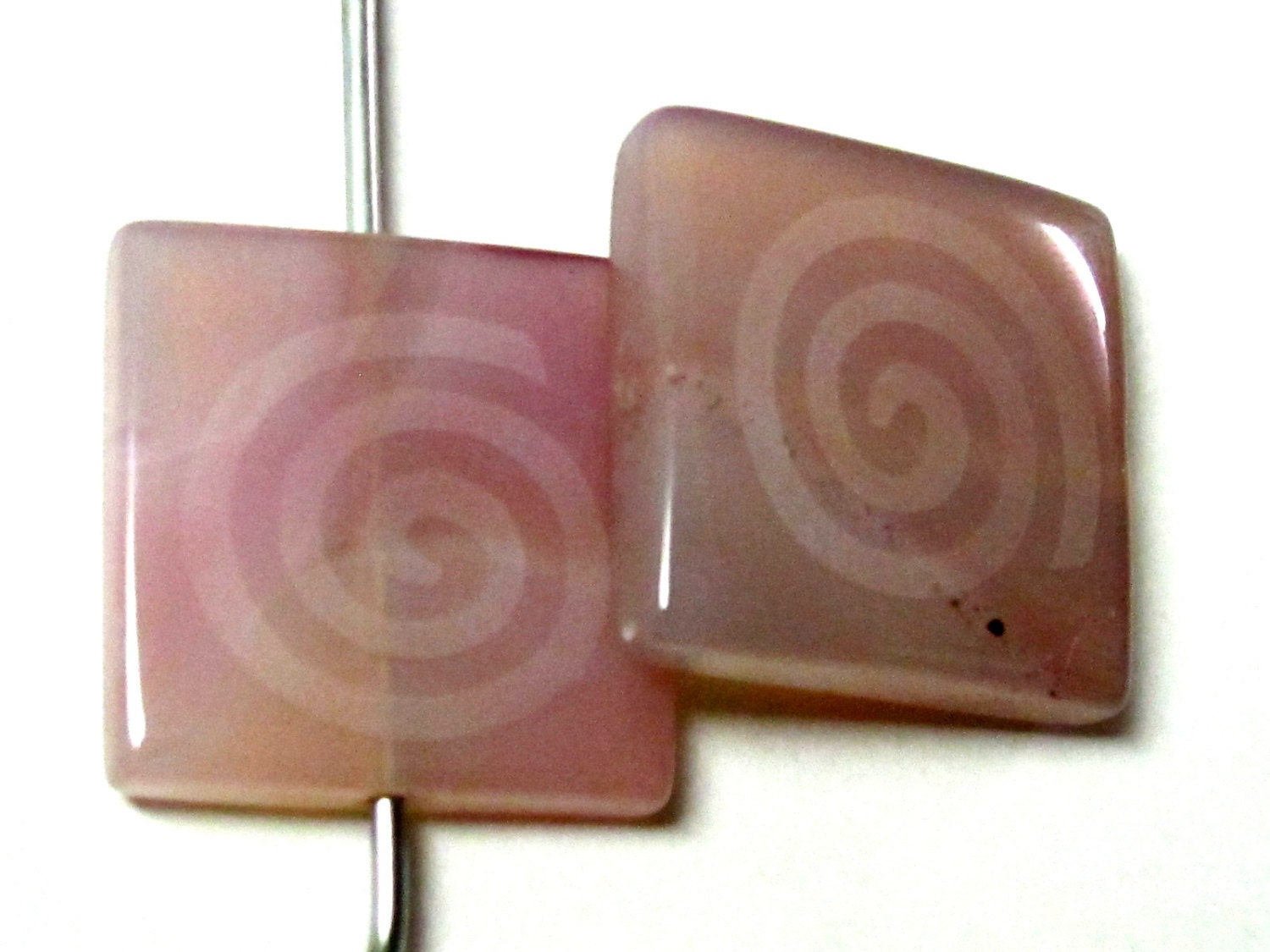 Spiral etched rose quartz large bead - 2 beads- GM016