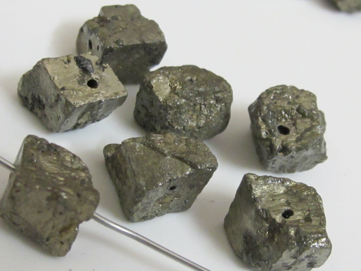 Small Raw Chunky Pyrite nugget gemstone beads -2 beads - GM020