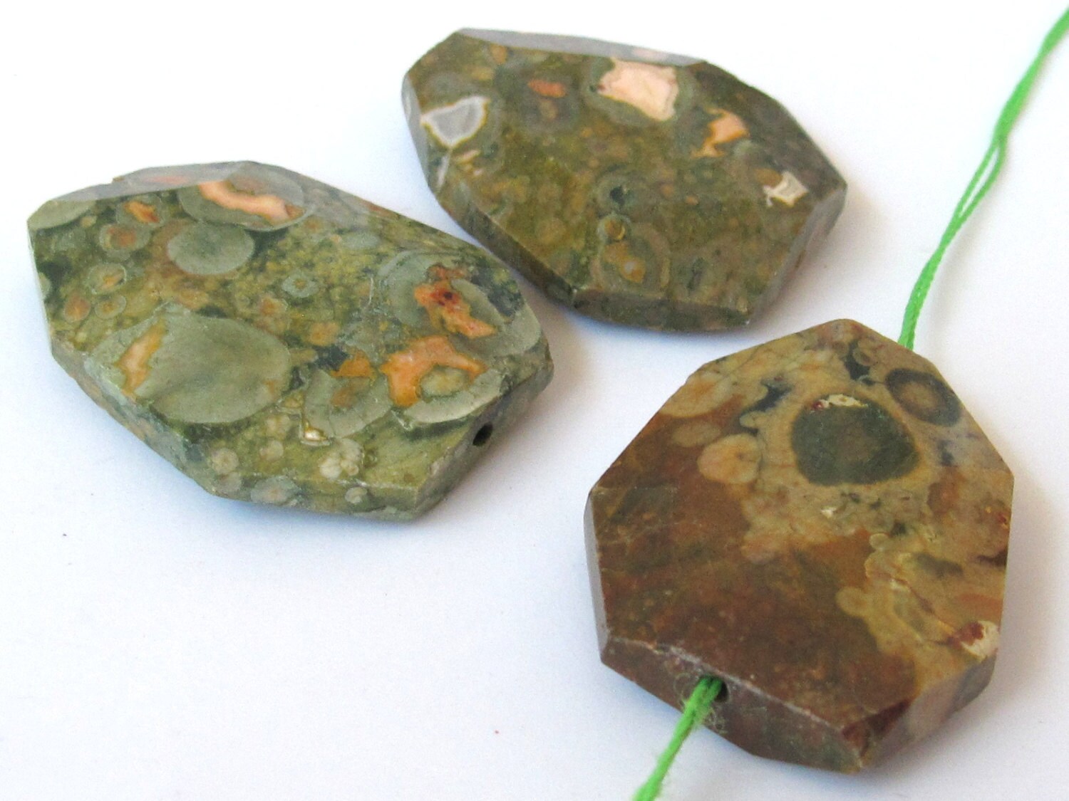 Large natural Ryolite gemstone octagon cut pendant bead - 1 bead - GM045