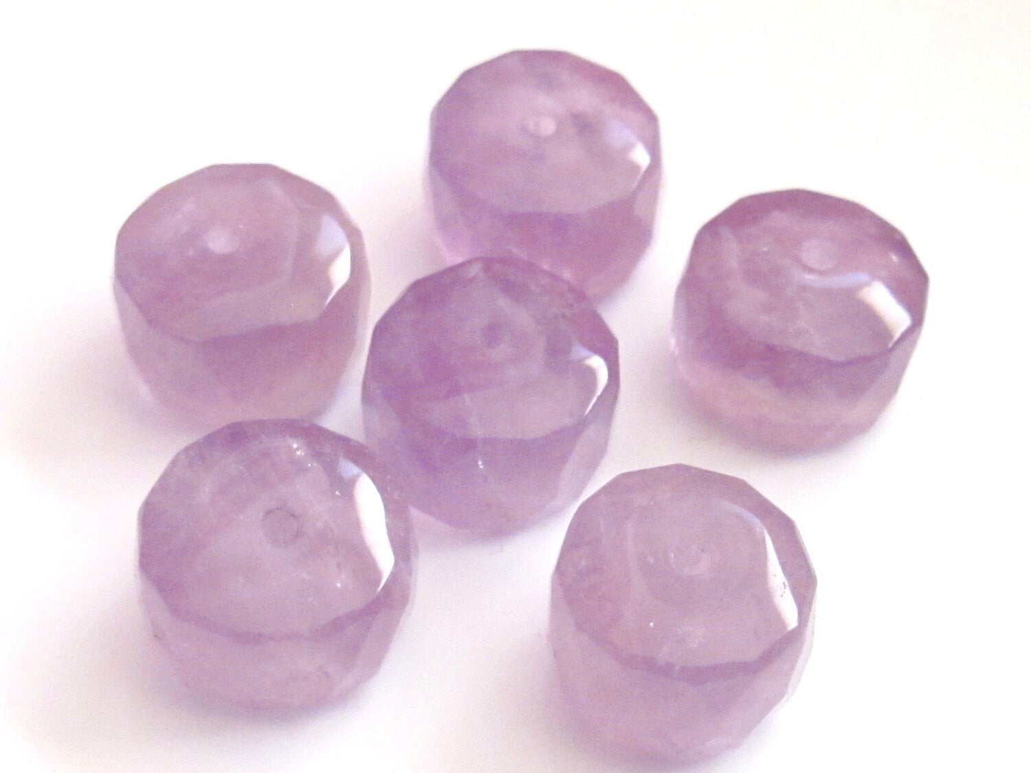 Micro faceted thick rondelle shape amethyst quartz gemstone beads - 2 beads - GM069