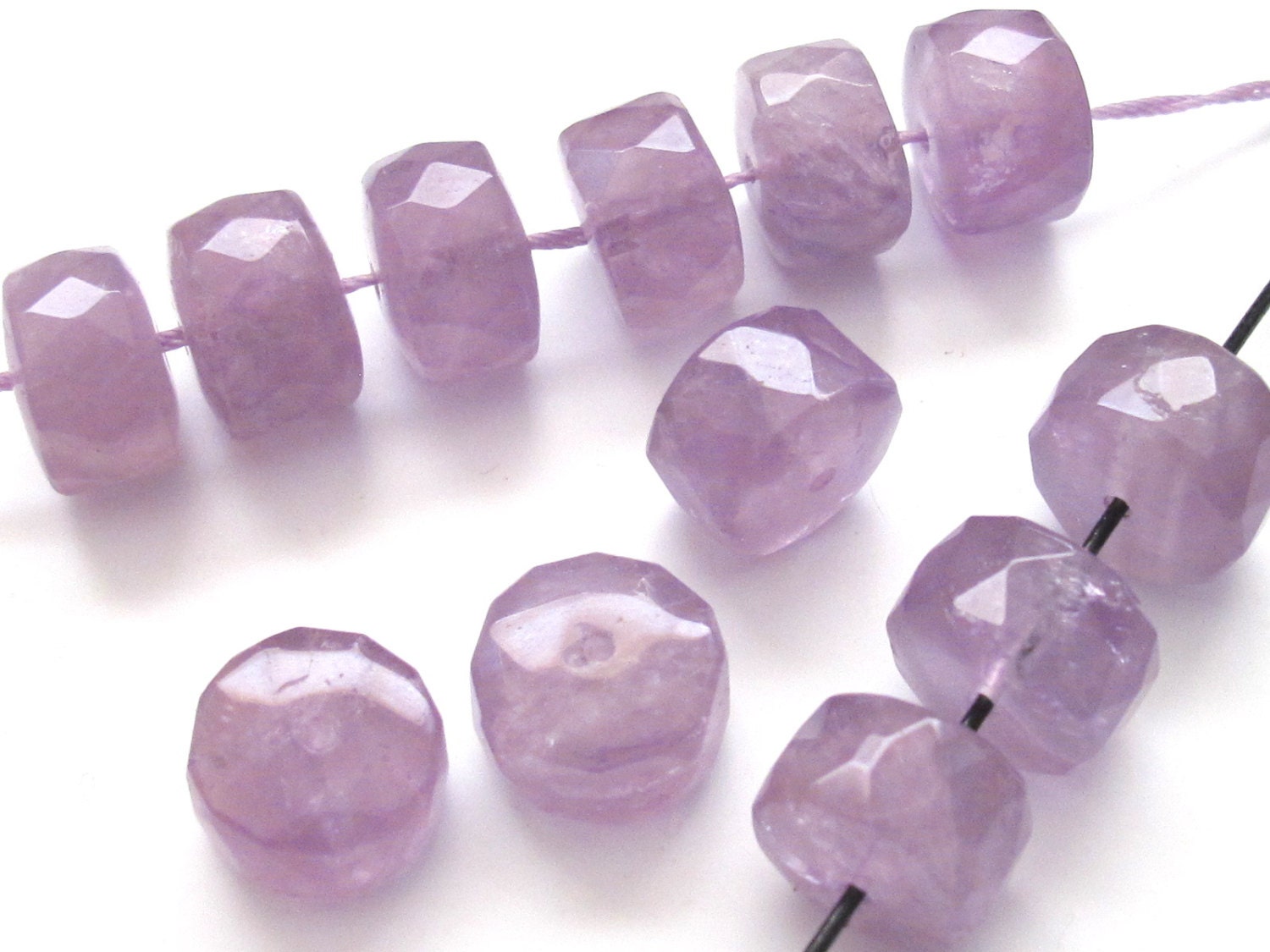 Micro faceted thick rondelle shape amethyst quartz gemstone beads - 2 beads - GM069